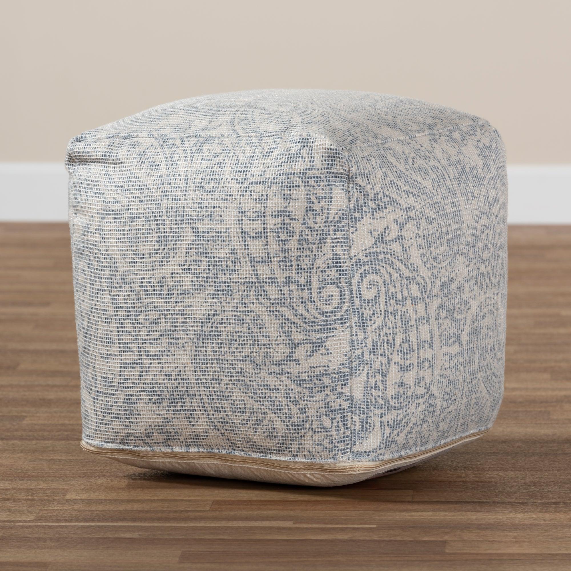 Juvita Modern and Contemporary and Handwoven Cotton Paisley Pouf Ottoman