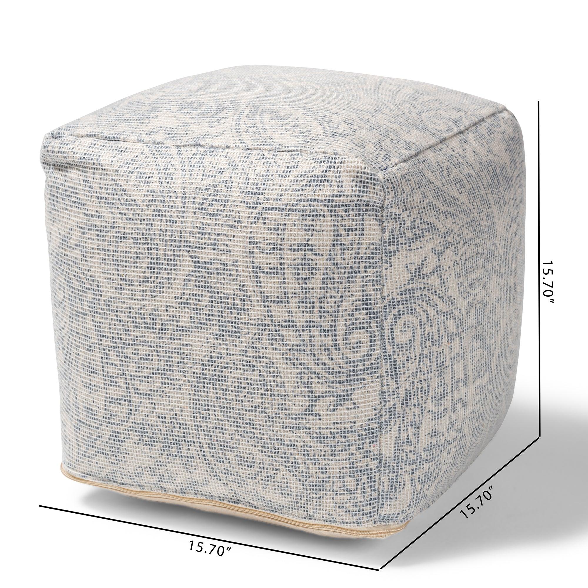 Juvita Modern and Contemporary and Handwoven Cotton Paisley Pouf Ottoman