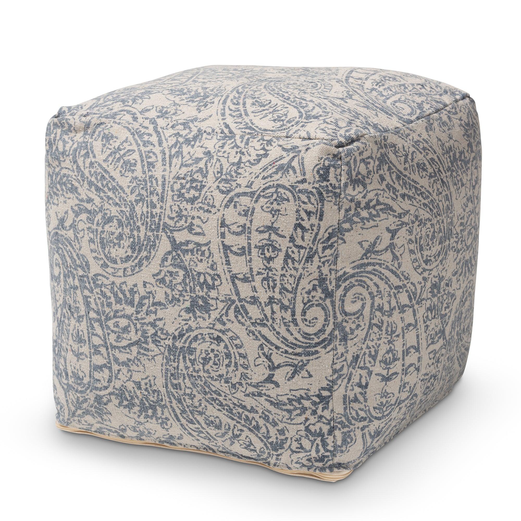 Juvita Modern and Contemporary and Handwoven Cotton Paisley Pouf Ottoman