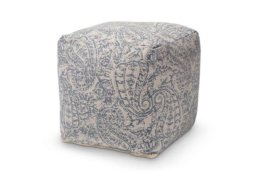 Juvita Modern and Contemporary and Handwoven Cotton Paisley Pouf Ottoman