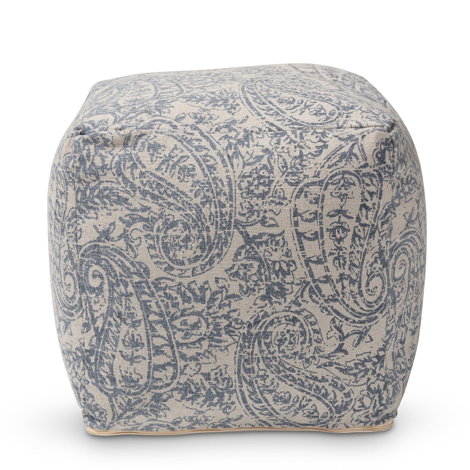 Juvita Modern and Contemporary and Handwoven Cotton Paisley Pouf Ottoman