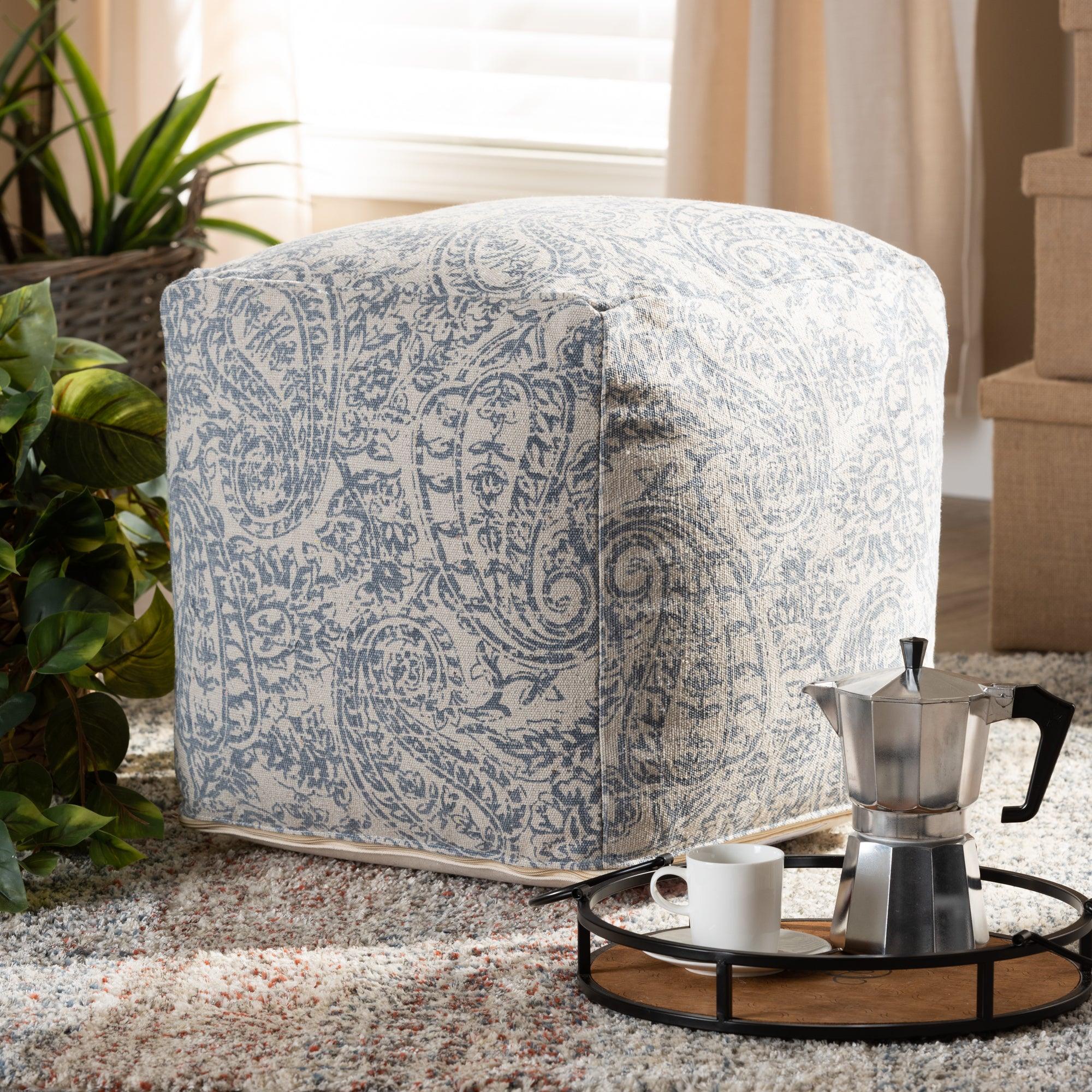 Juvita Modern and Contemporary and Handwoven Cotton Paisley Pouf Ottoman