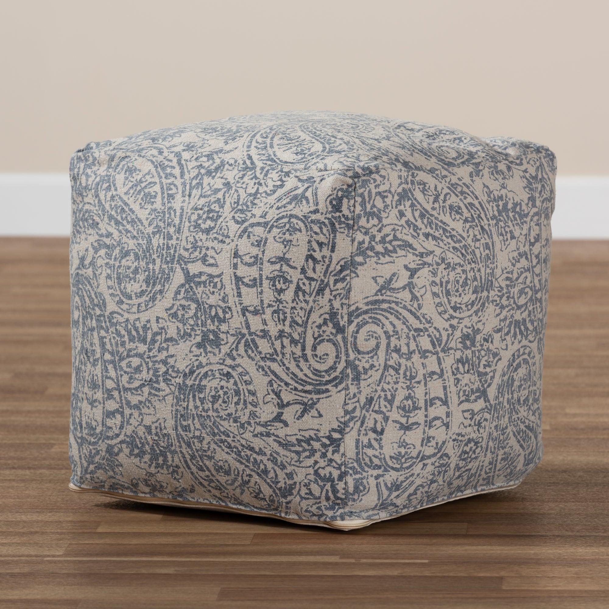 Juvita Modern and Contemporary and Handwoven Cotton Paisley Pouf Ottoman