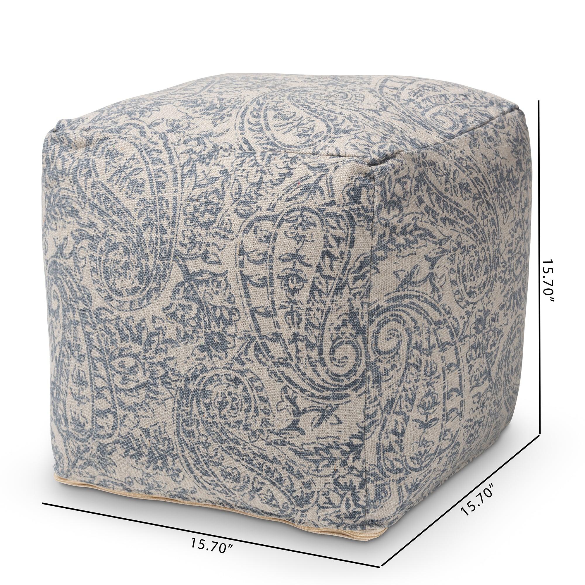 Juvita Modern and Contemporary and Handwoven Cotton Paisley Pouf Ottoman