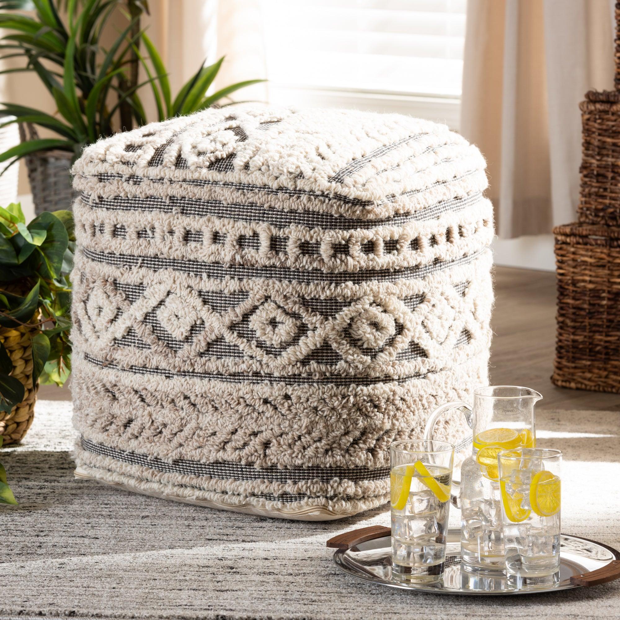 Cronin Moroccan Inspired and Handwoven Hemp Pouf Ottoman