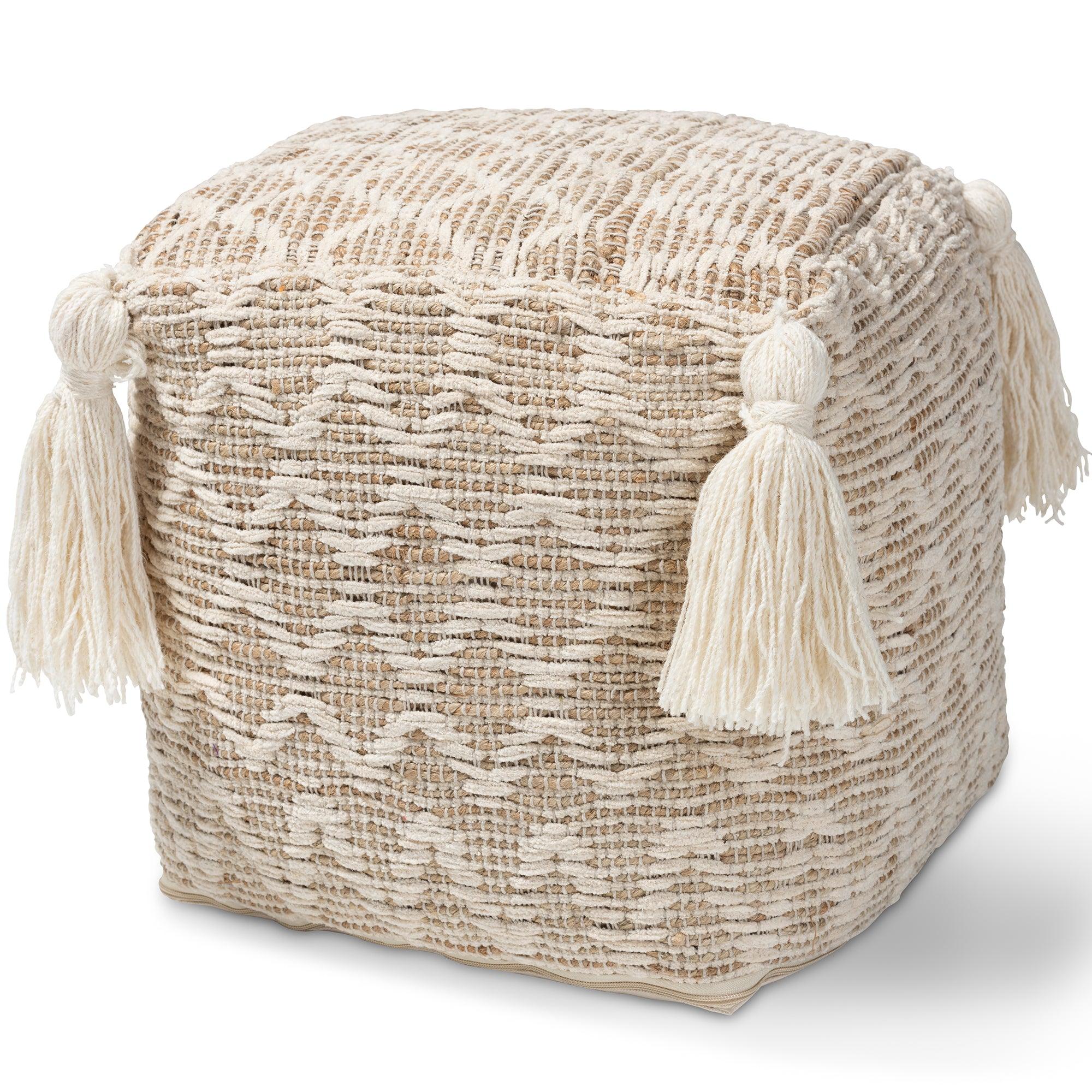 Noland Moroccan Inspired and Handwoven Cotton and Hemp Pouf Ottoman