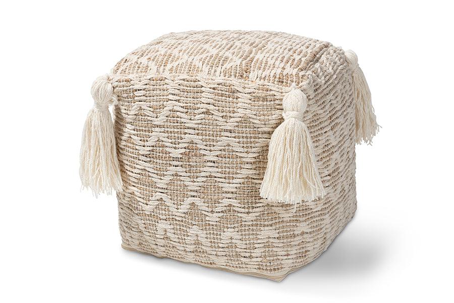 Noland Moroccan Inspired and Handwoven Cotton and Hemp Pouf Ottoman