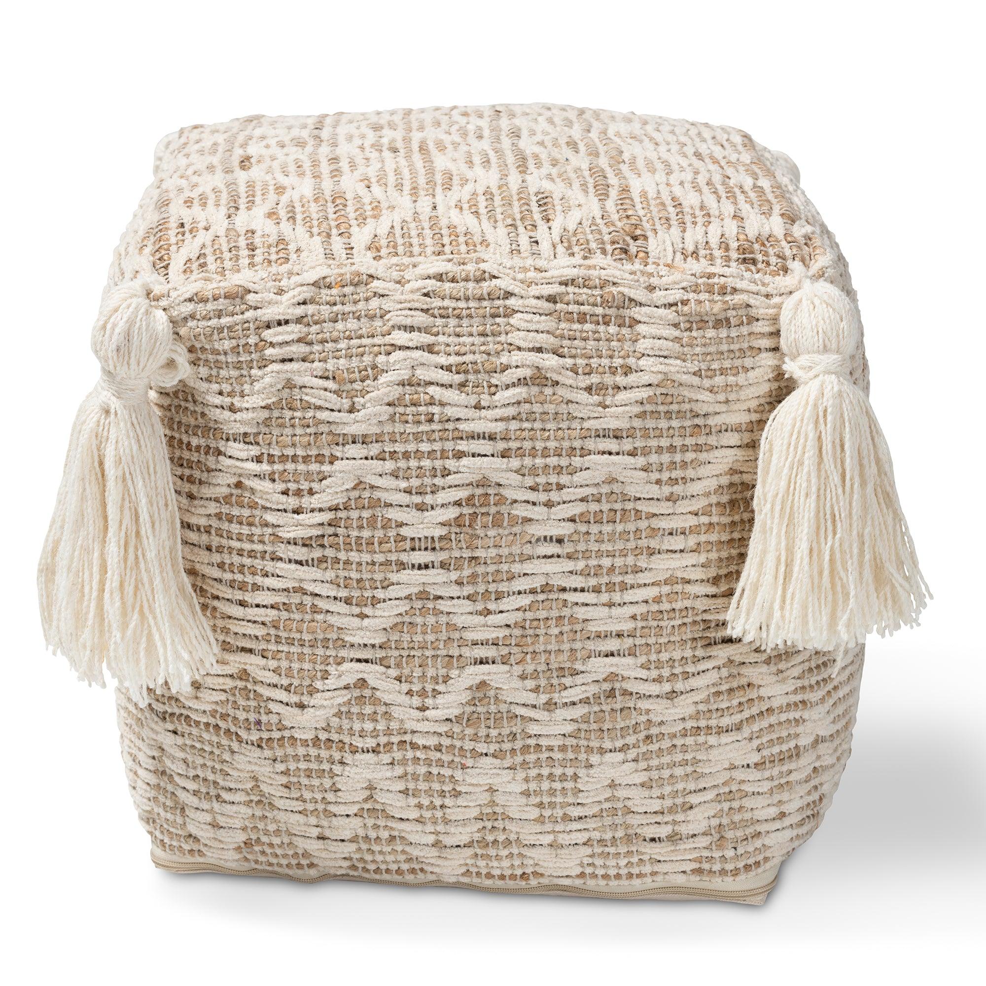 Noland Moroccan Inspired and Handwoven Cotton and Hemp Pouf Ottoman