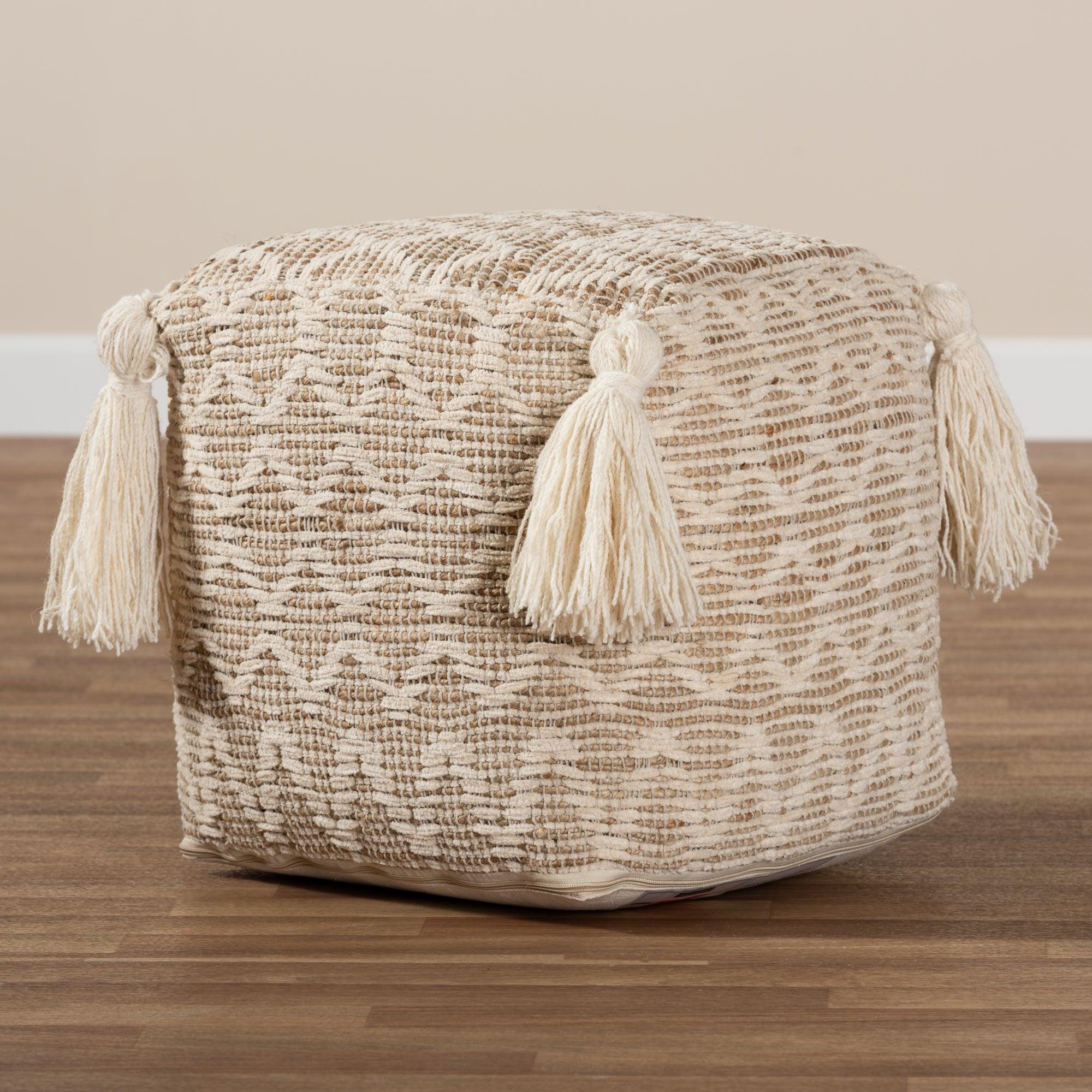 Noland Moroccan Inspired and Handwoven Cotton and Hemp Pouf Ottoman