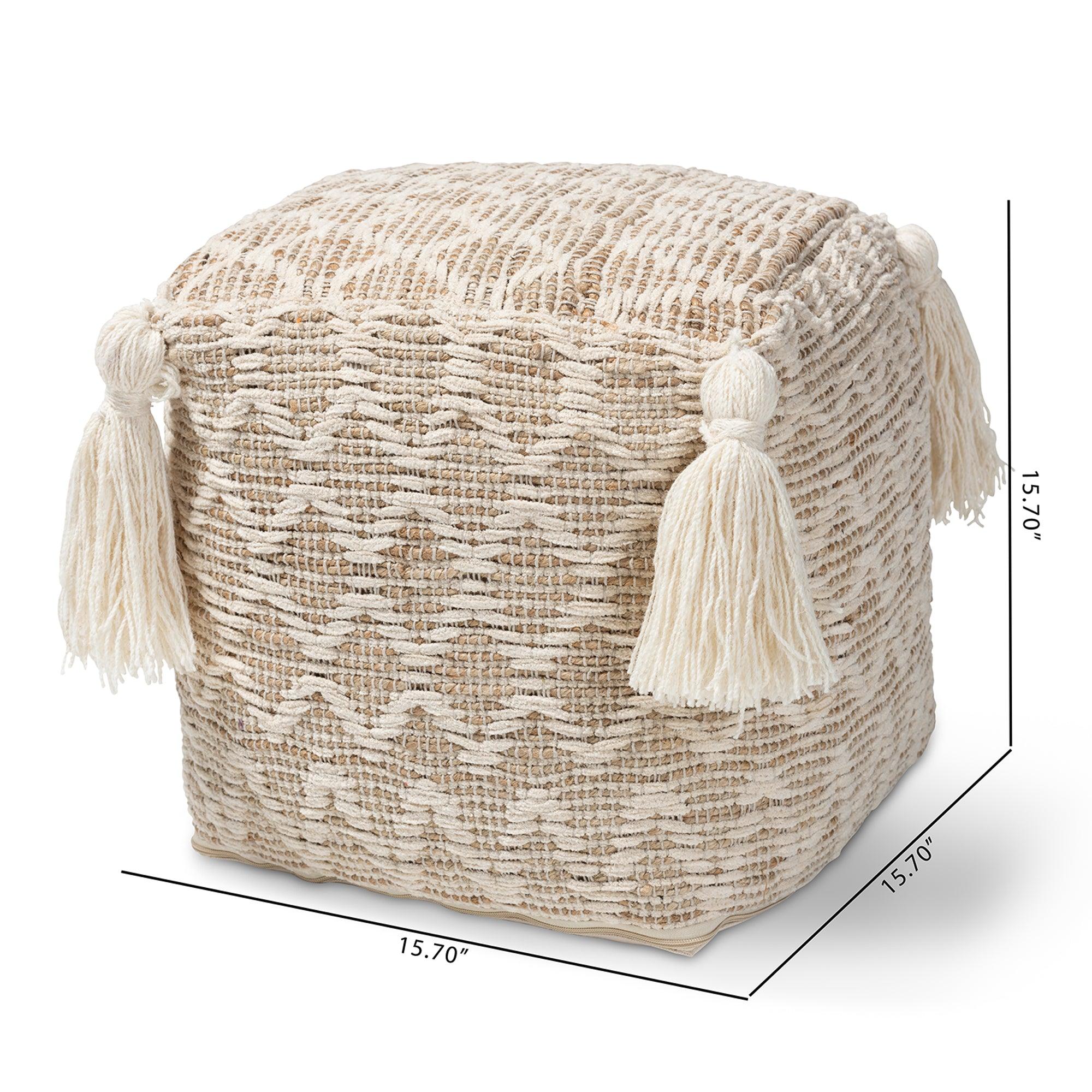 Noland Moroccan Inspired and Handwoven Cotton and Hemp Pouf Ottoman