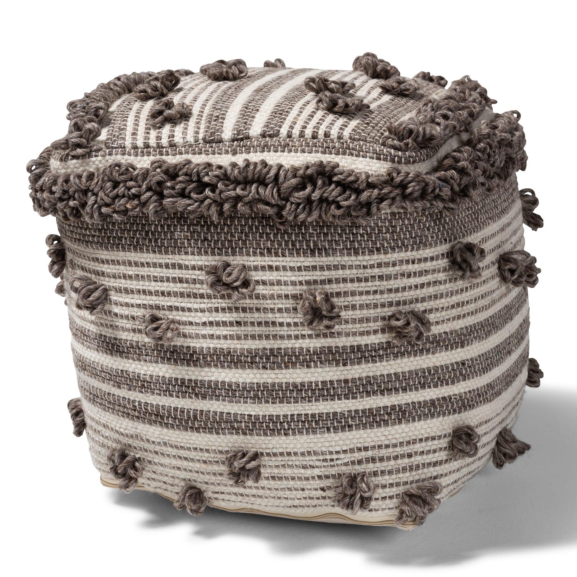 Eligah Moroccan Inspired and Handwoven Wool Pouf Ottoman