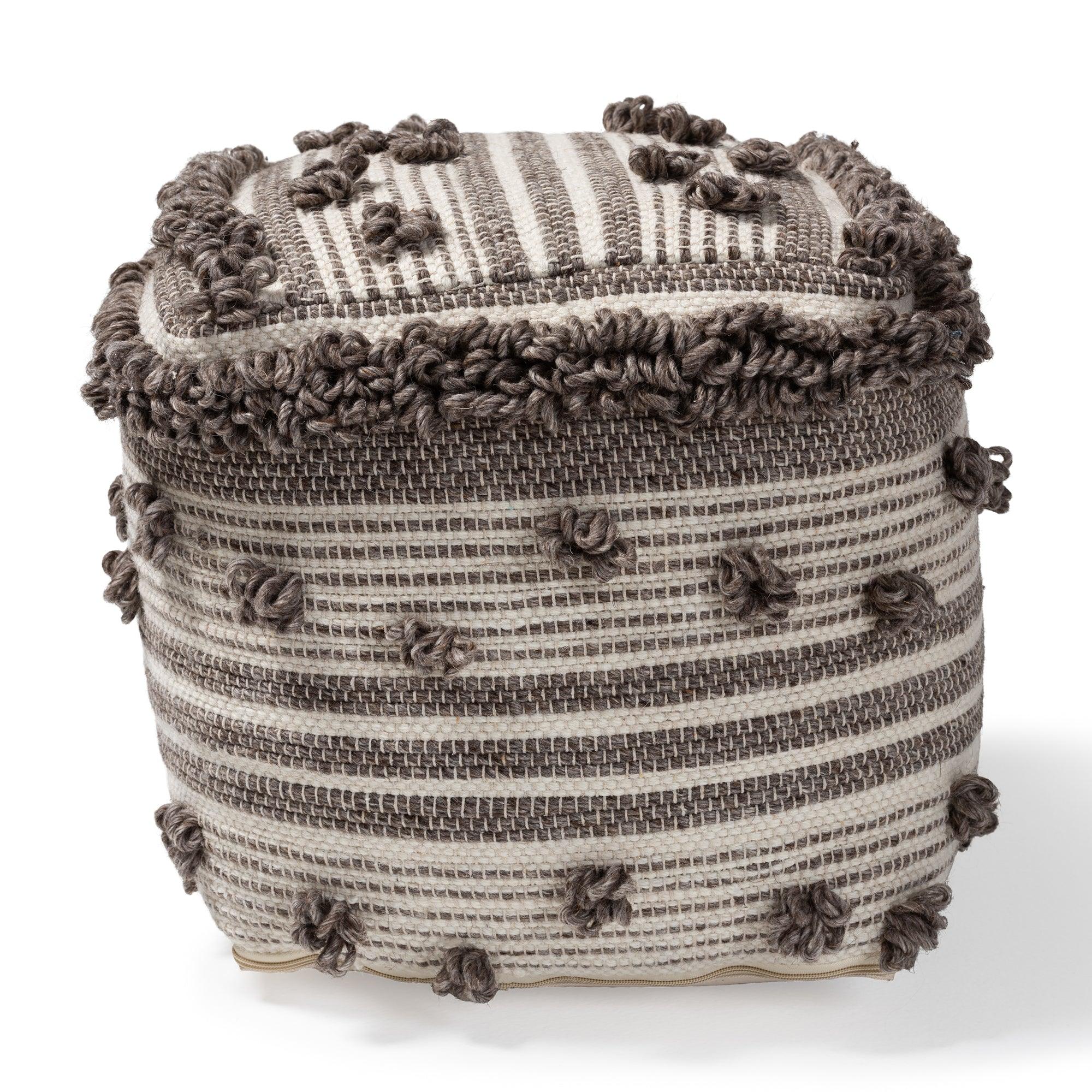 Eligah Moroccan Inspired and Handwoven Wool Pouf Ottoman