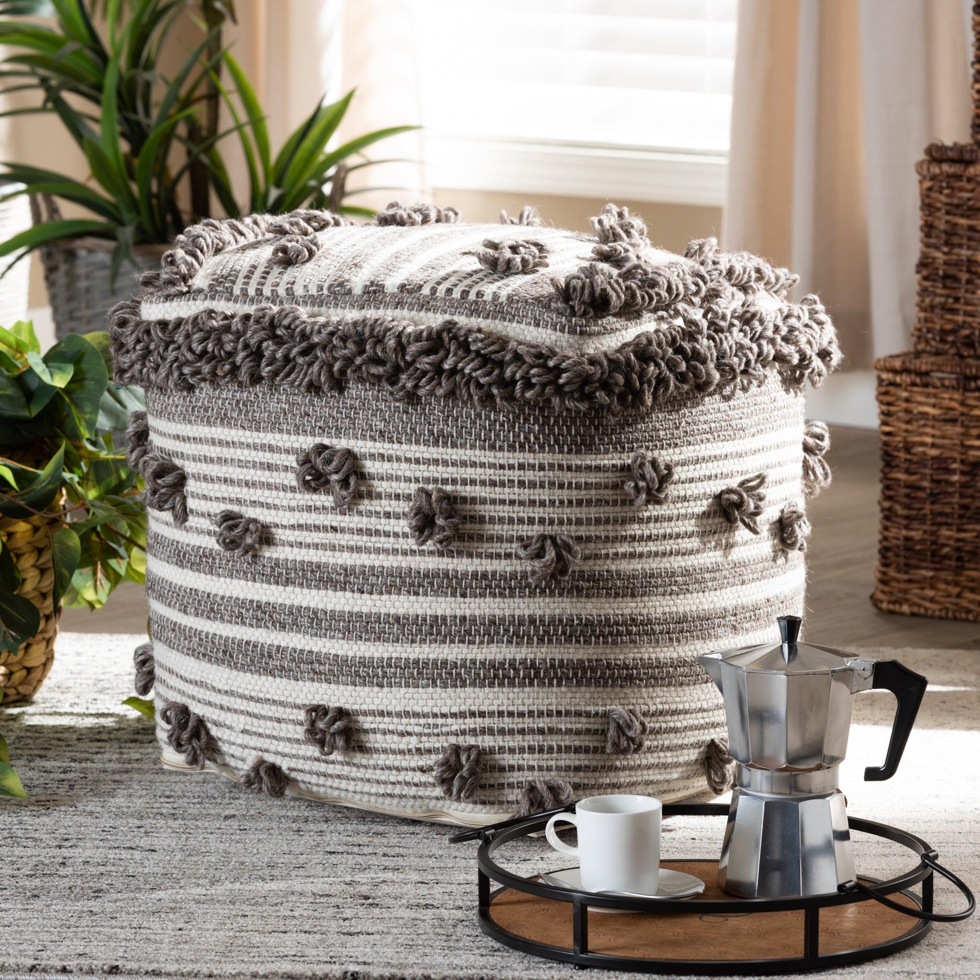 Eligah Moroccan Inspired and Handwoven Wool Pouf Ottoman