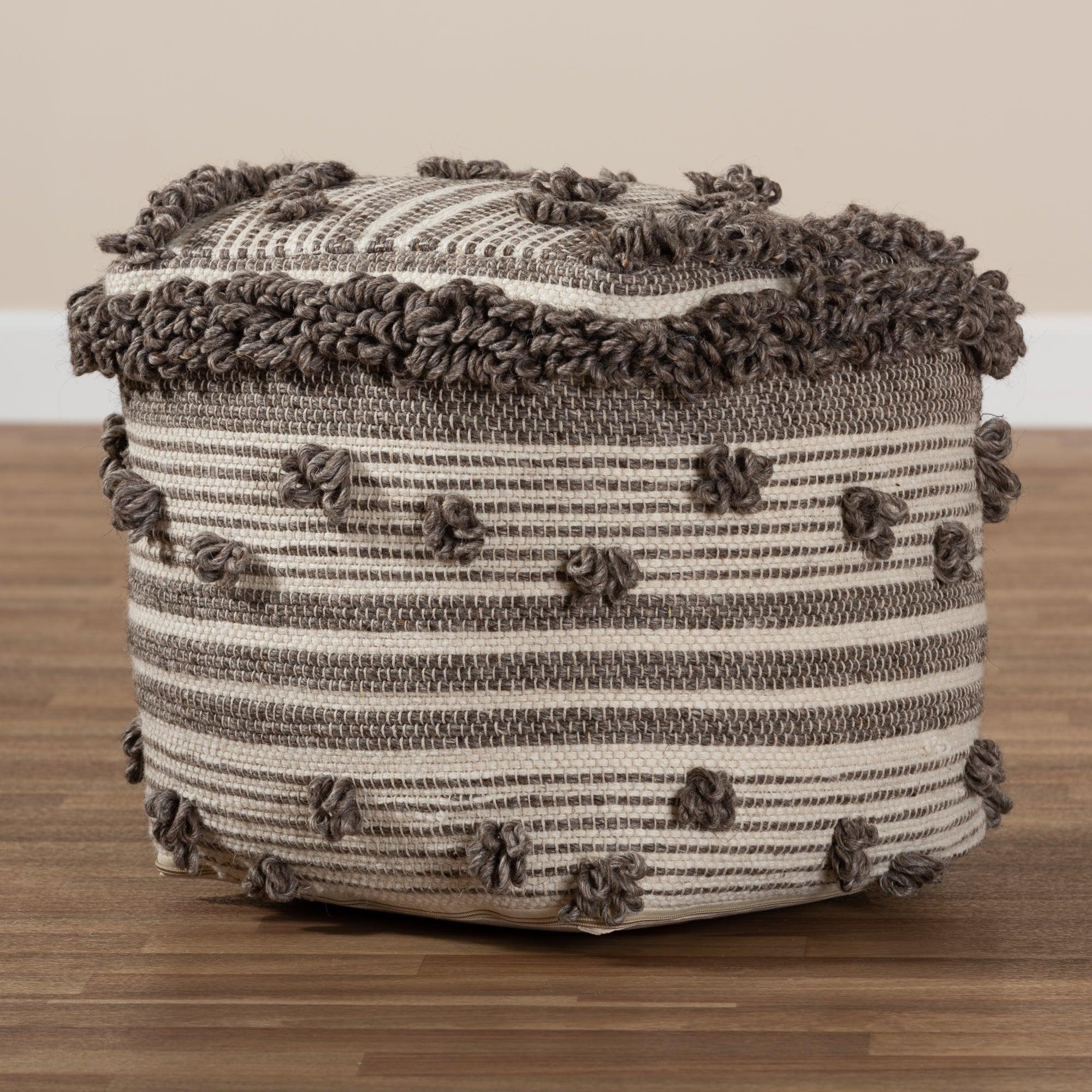 Eligah Moroccan Inspired and Handwoven Wool Pouf Ottoman