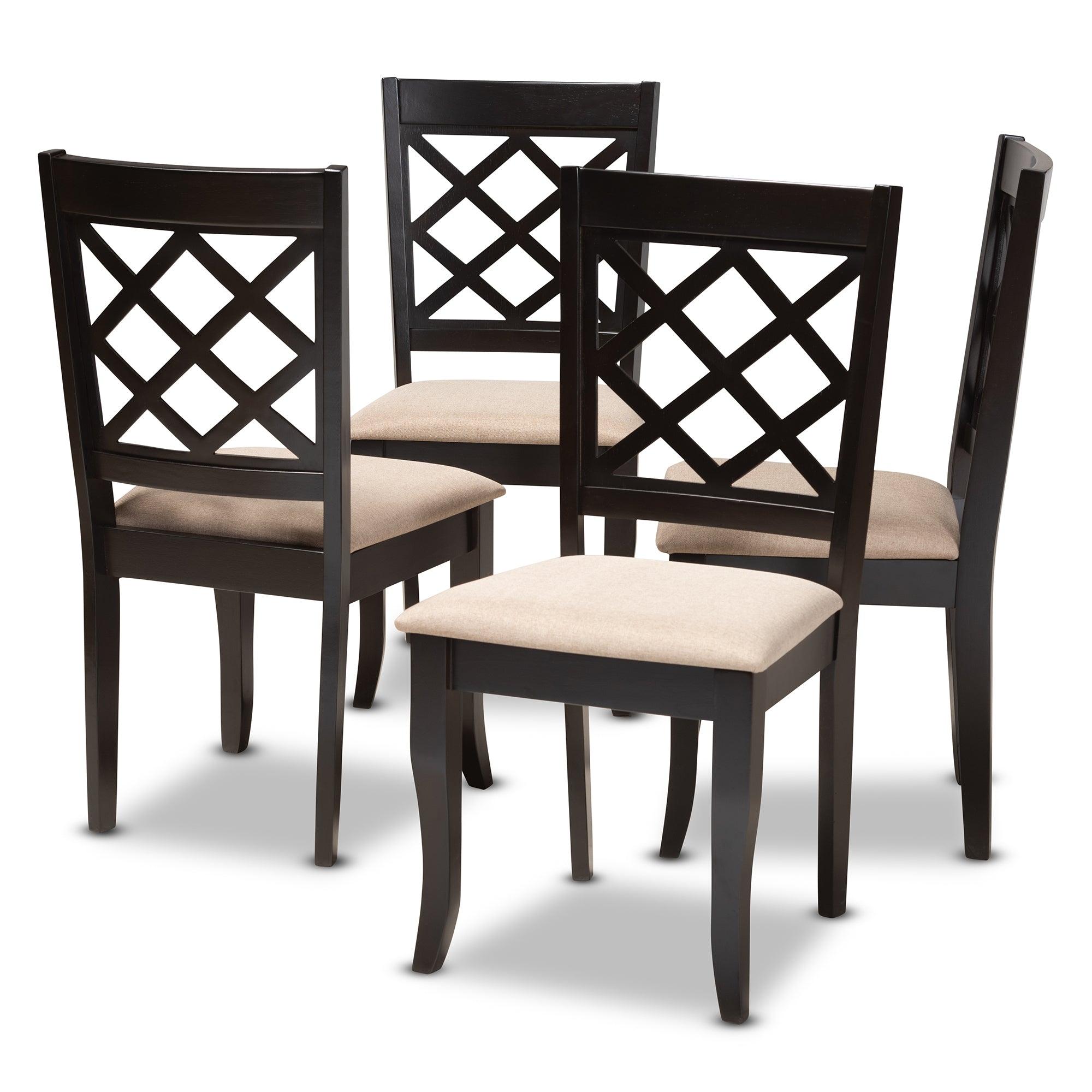 Verner Modern and Contemporary Sand Fabric Upholstered Espresso Finished Wood Dining Chair Set of 4