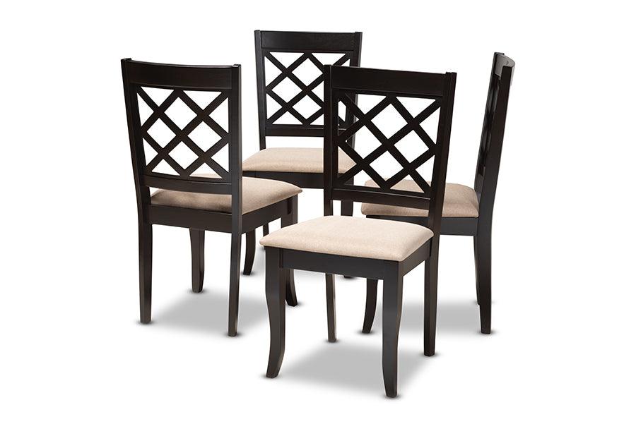 Verner Modern and Contemporary Sand Fabric Upholstered Espresso Finished Wood Dining Chair Set of 4