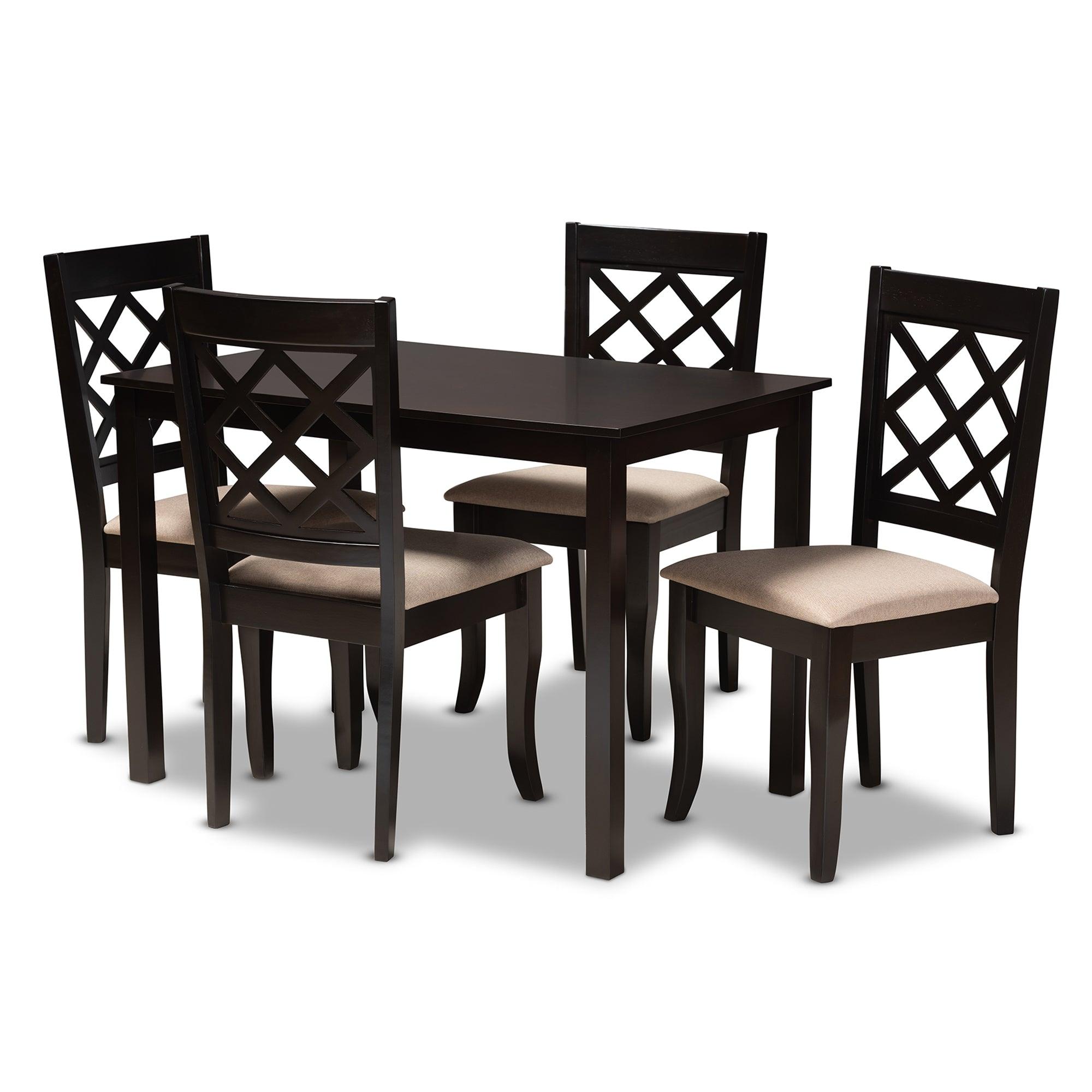 Verner Modern and Contemporary Sand Fabric Upholstered Espresso Finished 5-Piece Wood Dining Set