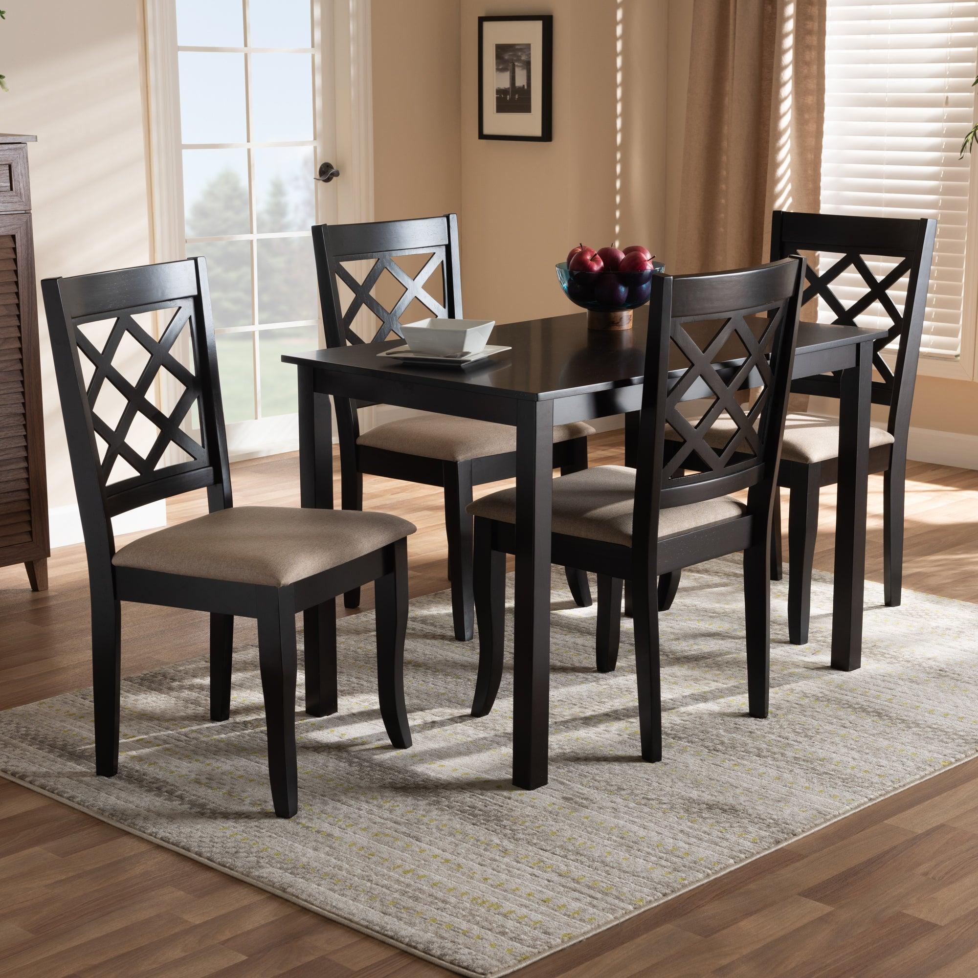 Verner Modern and Contemporary Sand Fabric Upholstered Espresso Finished 5-Piece Wood Dining Set