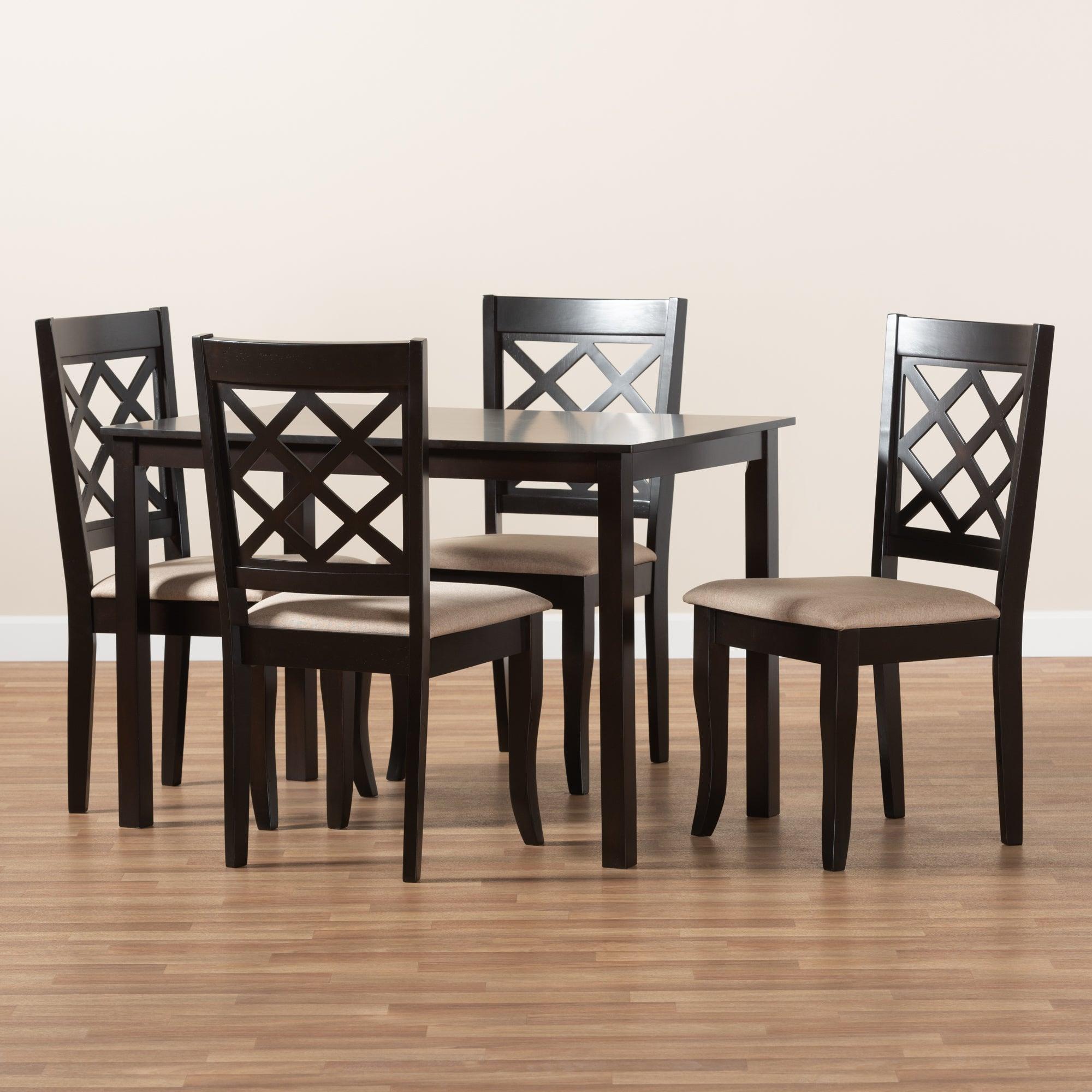 Verner Modern and Contemporary Sand Fabric Upholstered Espresso Finished 5-Piece Wood Dining Set