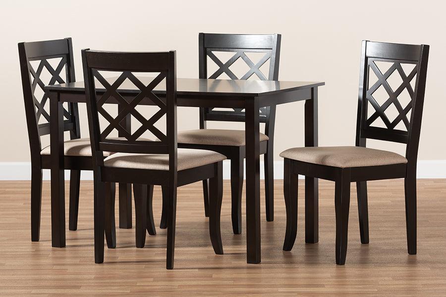 Verner Modern and Contemporary Sand Fabric Upholstered Espresso Finished 5-Piece Wood Dining Set