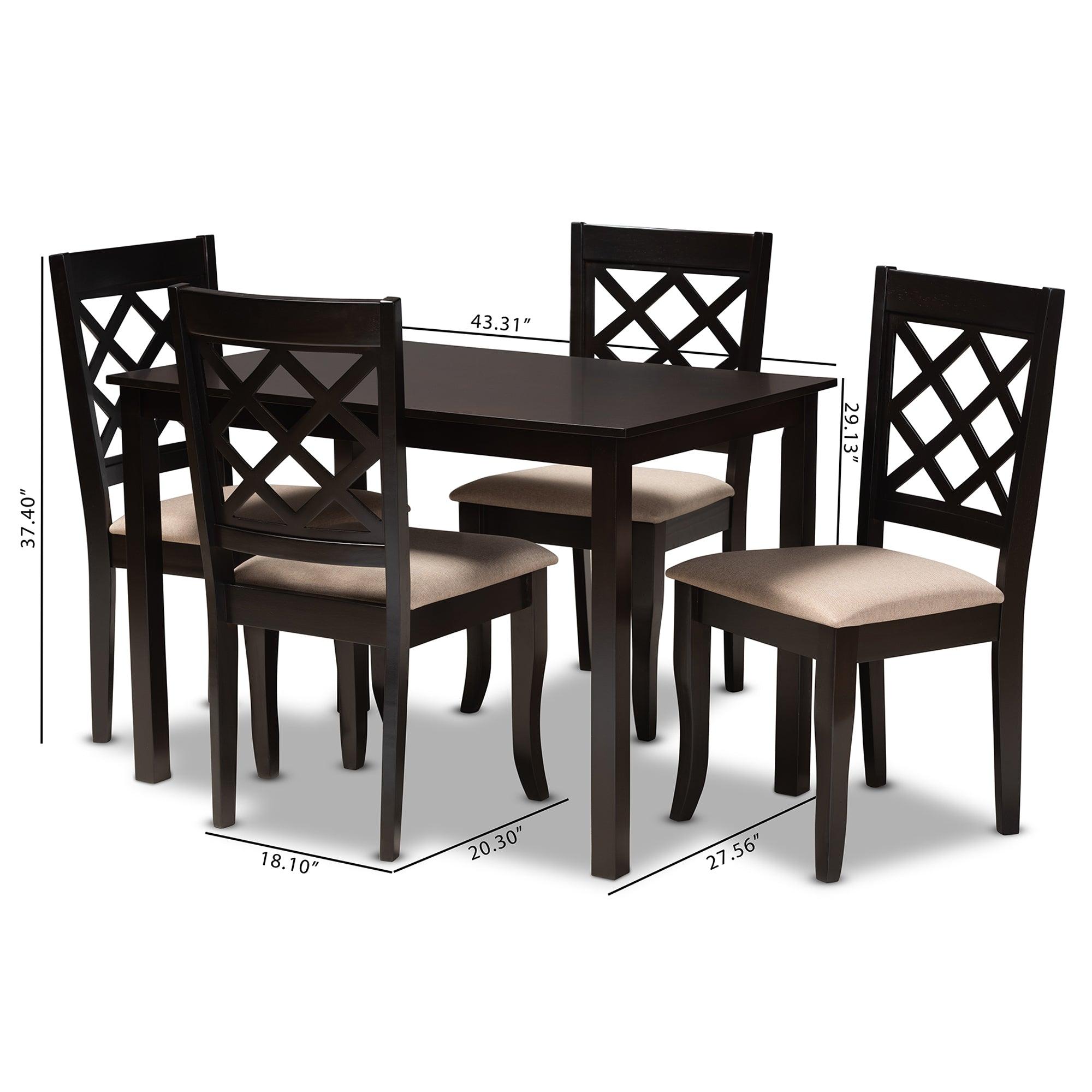 Verner Modern and Contemporary Sand Fabric Upholstered Espresso Finished 5-Piece Wood Dining Set