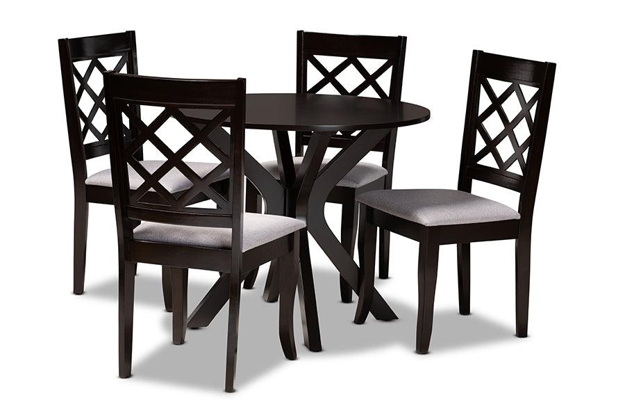 Jana Modern and Contemporary Fabric Upholstered and Finished Wood 5-Piece Dining Set