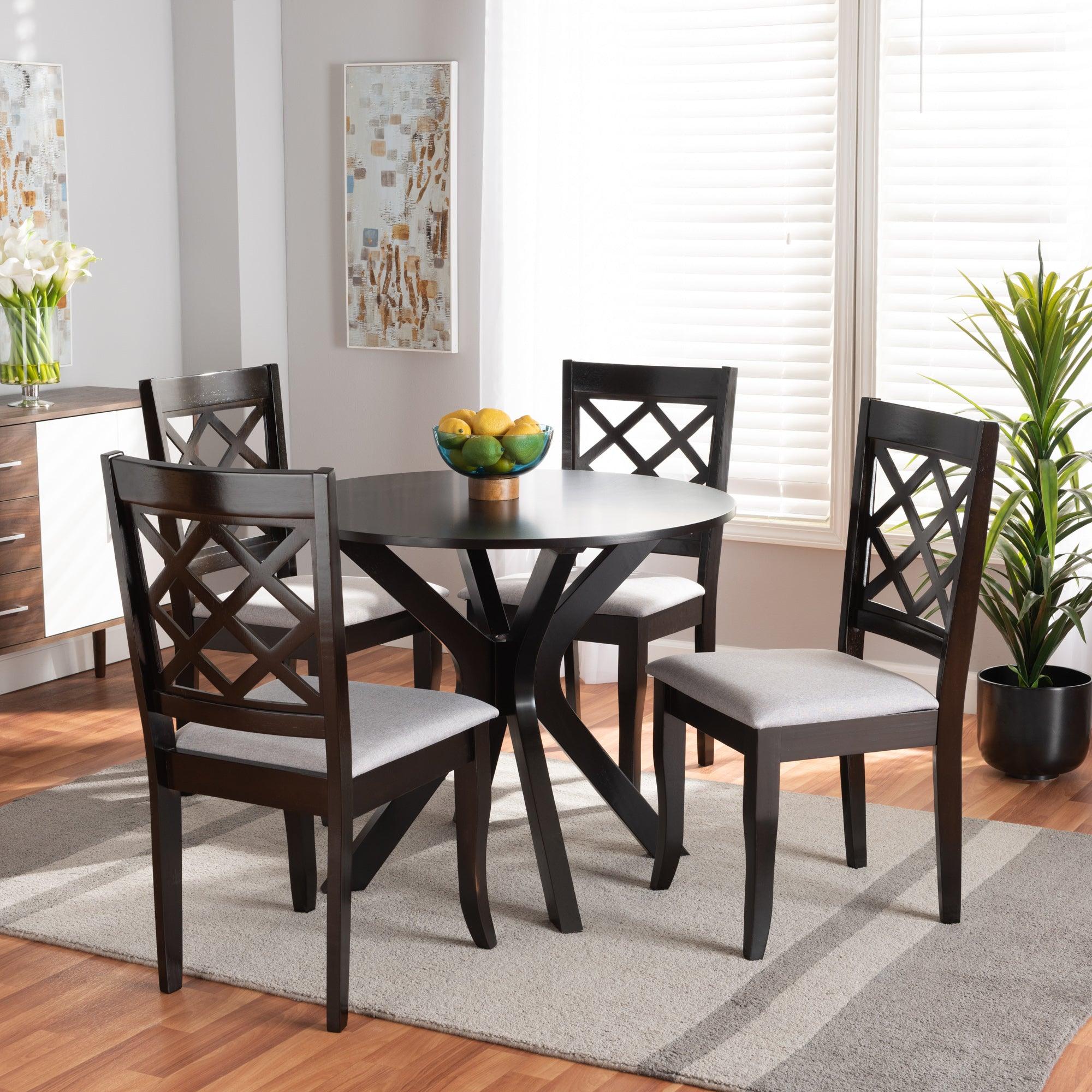 Jana Modern and Contemporary Fabric Upholstered and Finished Wood 5-Piece Dining Set