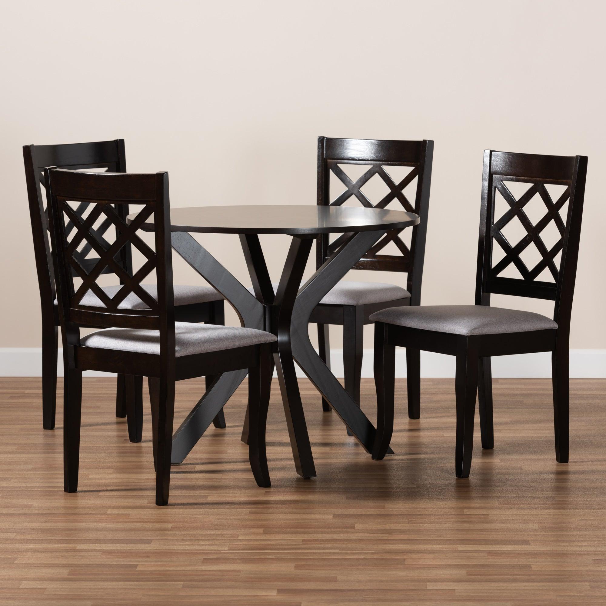 Jana Modern and Contemporary Fabric Upholstered and Finished Wood 5-Piece Dining Set