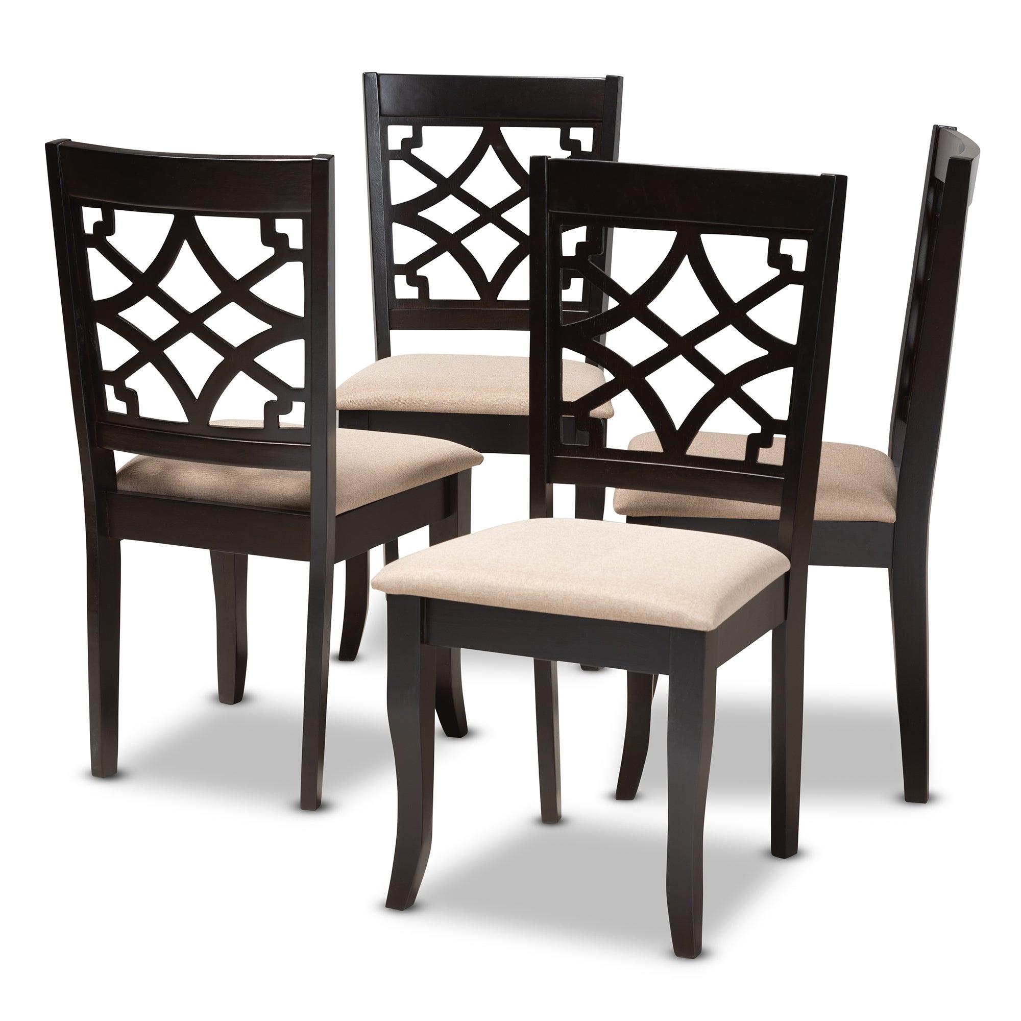 Mael Modern and Contemporary Sand Fabric Upholstered Espresso Finished Wood Dining Chair Set of 4