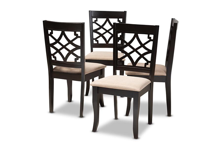 Mael Modern and Contemporary Sand Fabric Upholstered Espresso Finished Wood Dining Chair Set of 4