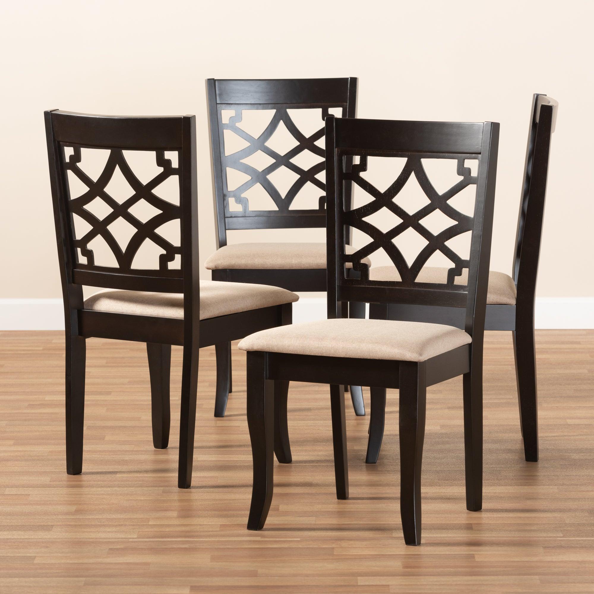 Mael Modern and Contemporary Sand Fabric Upholstered Espresso Finished Wood Dining Chair Set of 4