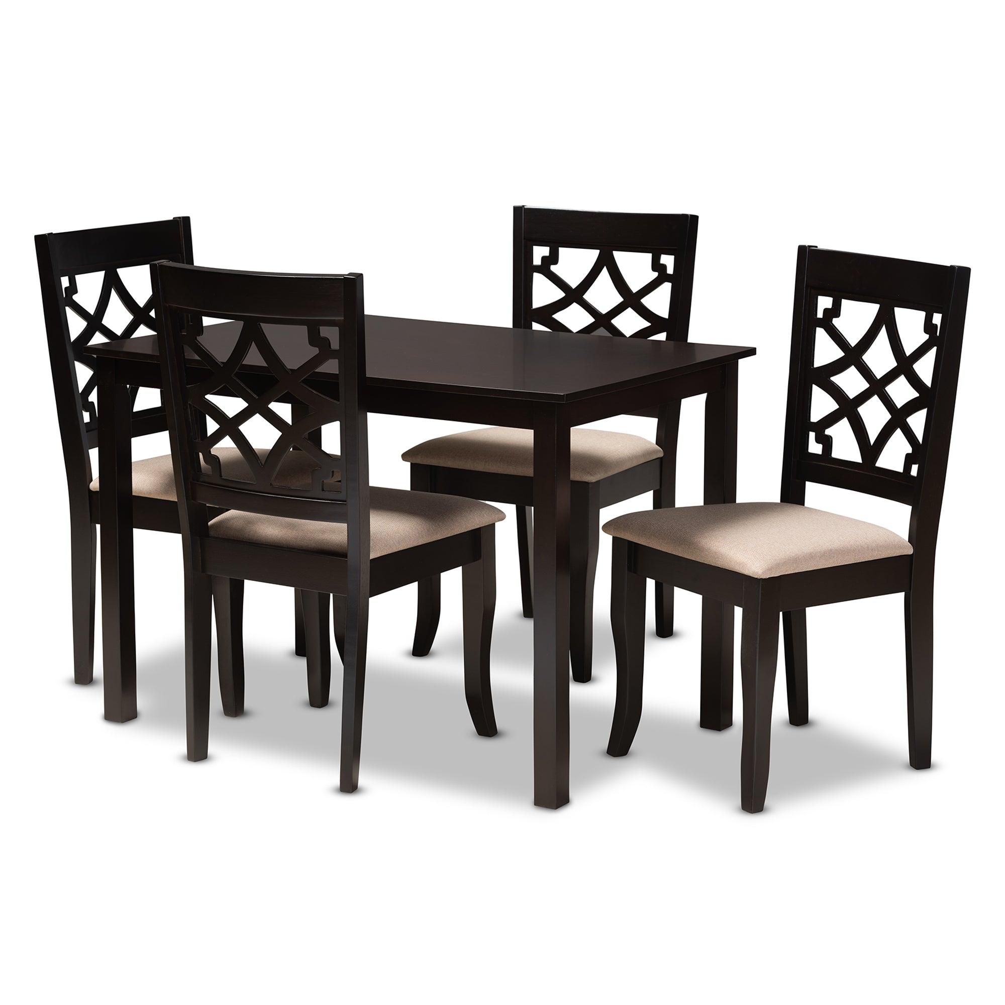 Mael Modern and Contemporary Sand Fabric Upholstered Espresso Finished 5-Piece Wood Dining Set