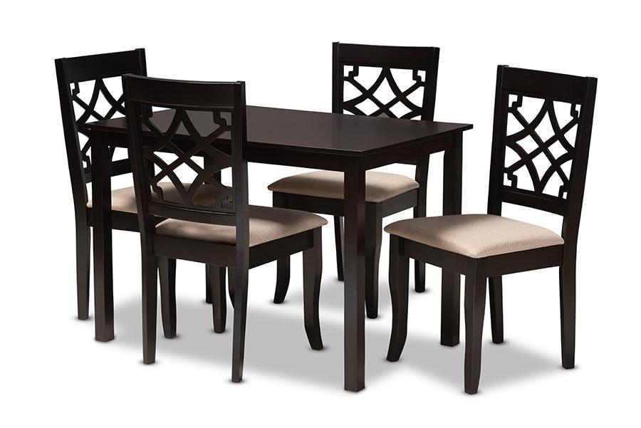 Mael Modern and Contemporary Sand Fabric Upholstered Espresso Finished 5-Piece Wood Dining Set