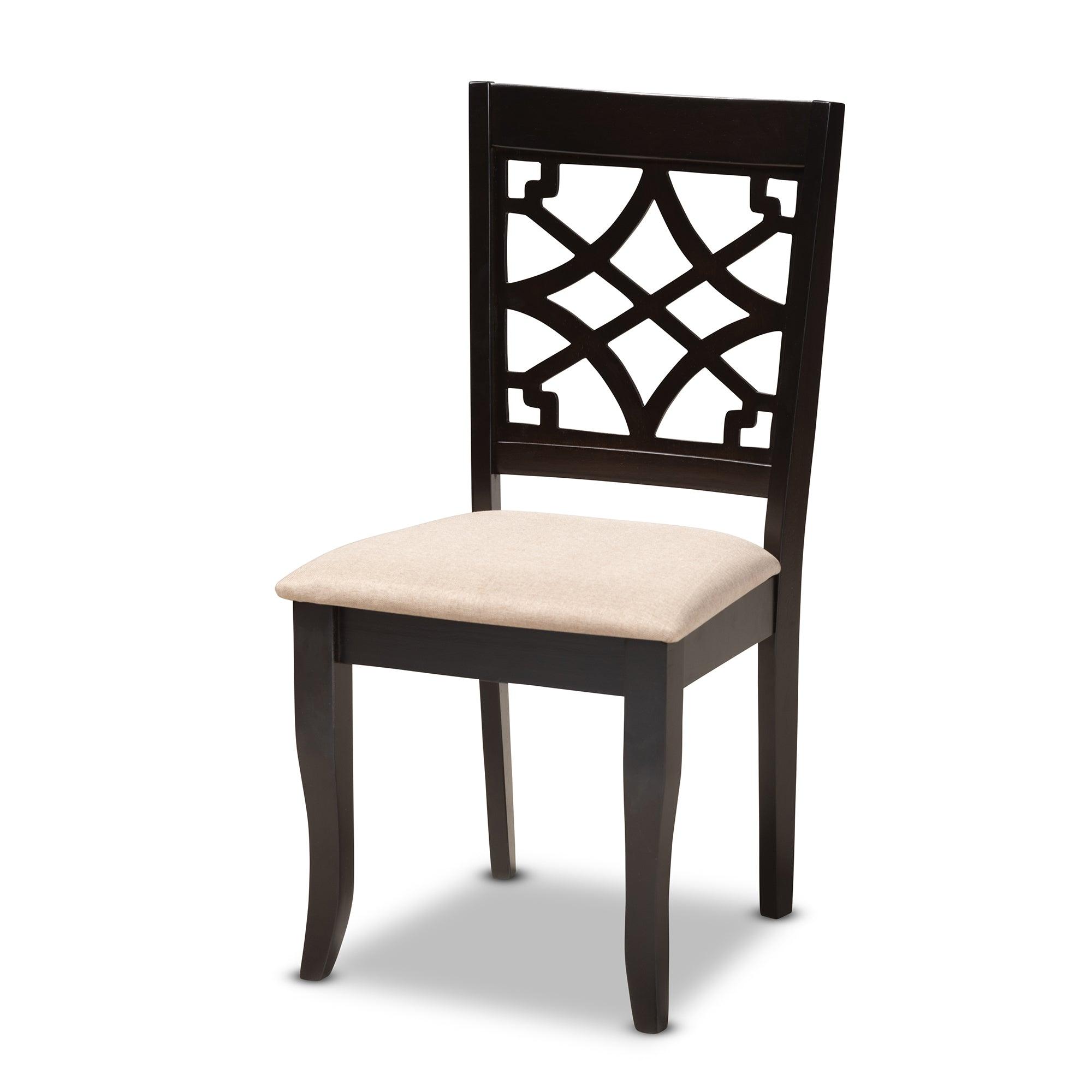 Mael Modern and Contemporary Sand Fabric Upholstered Espresso Finished 5-Piece Wood Dining Set