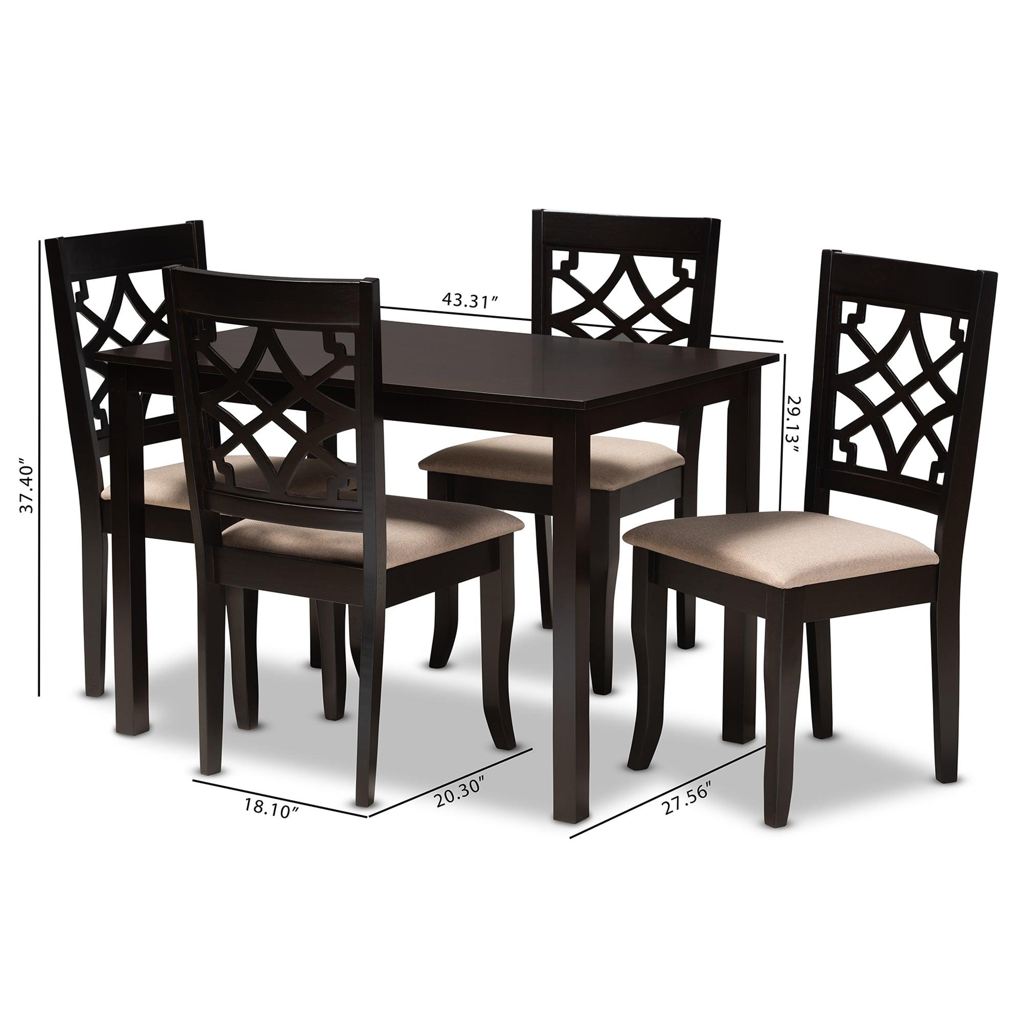 Mael Modern and Contemporary Sand Fabric Upholstered Espresso Finished 5-Piece Wood Dining Set