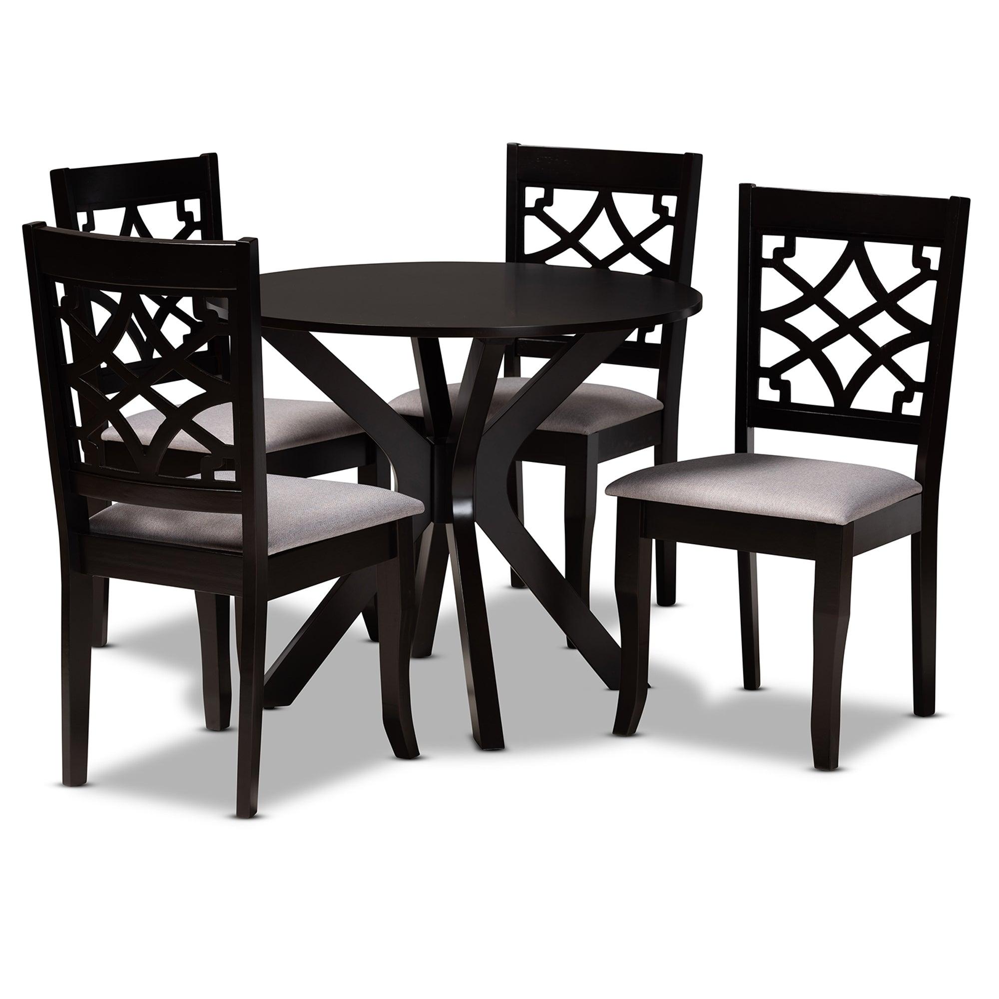 Elena Modern and Contemporary Fabric Upholstered and Finished Wood 5-Piece Dining Set