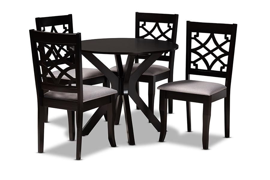 Elena Modern and Contemporary Fabric Upholstered and Finished Wood 5-Piece Dining Set