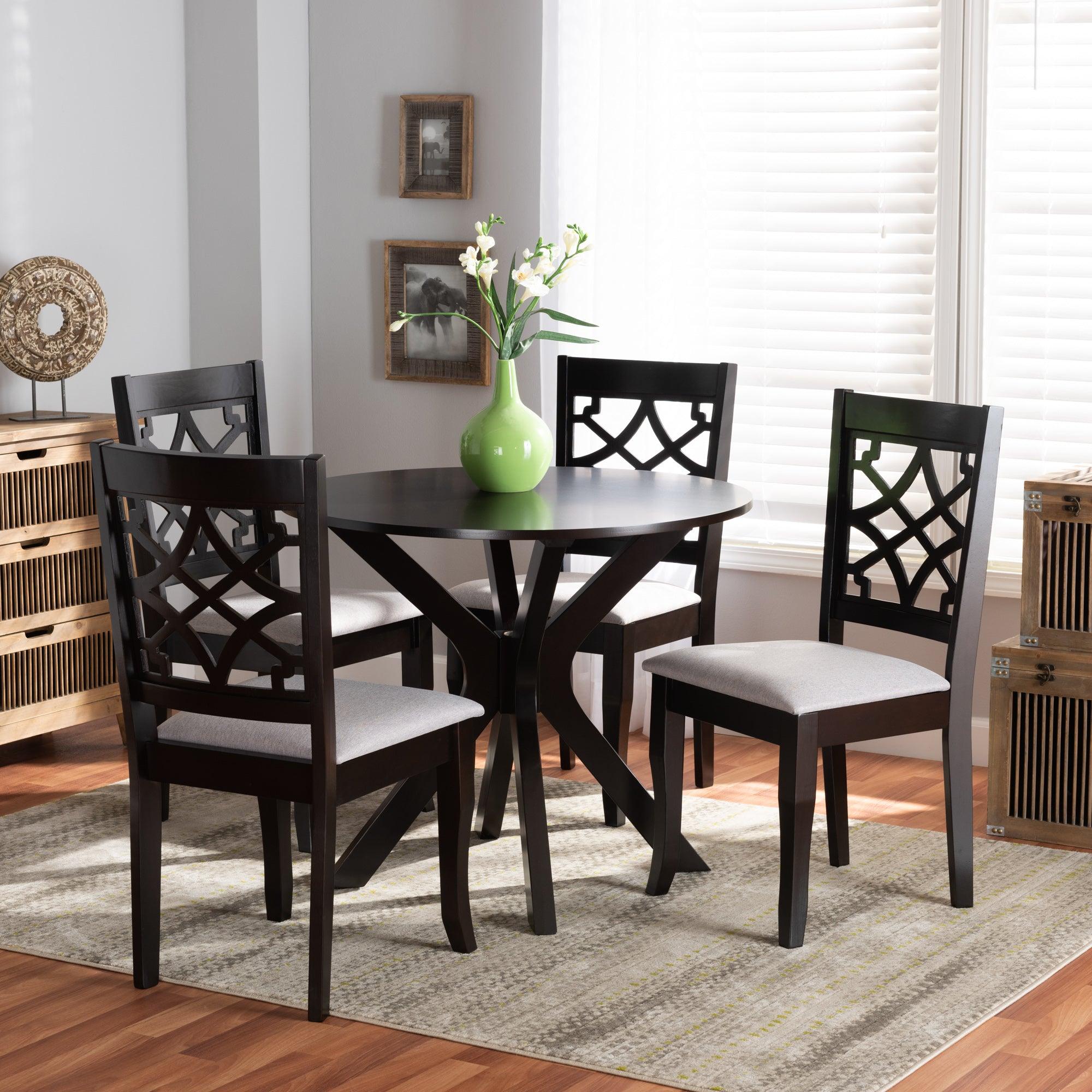 Elena Modern and Contemporary Fabric Upholstered and Finished Wood 5-Piece Dining Set