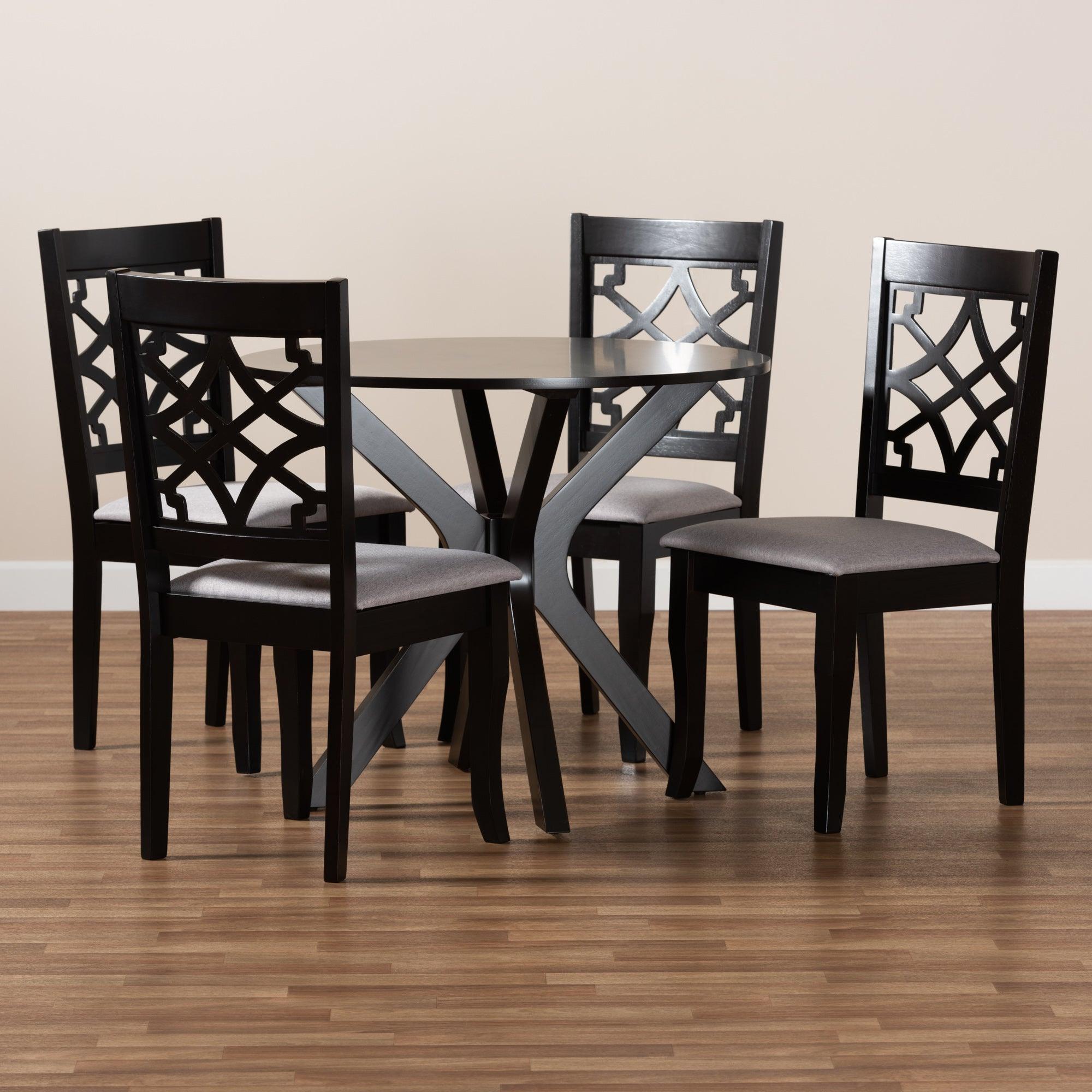 Elena Modern and Contemporary Fabric Upholstered and Finished Wood 5-Piece Dining Set