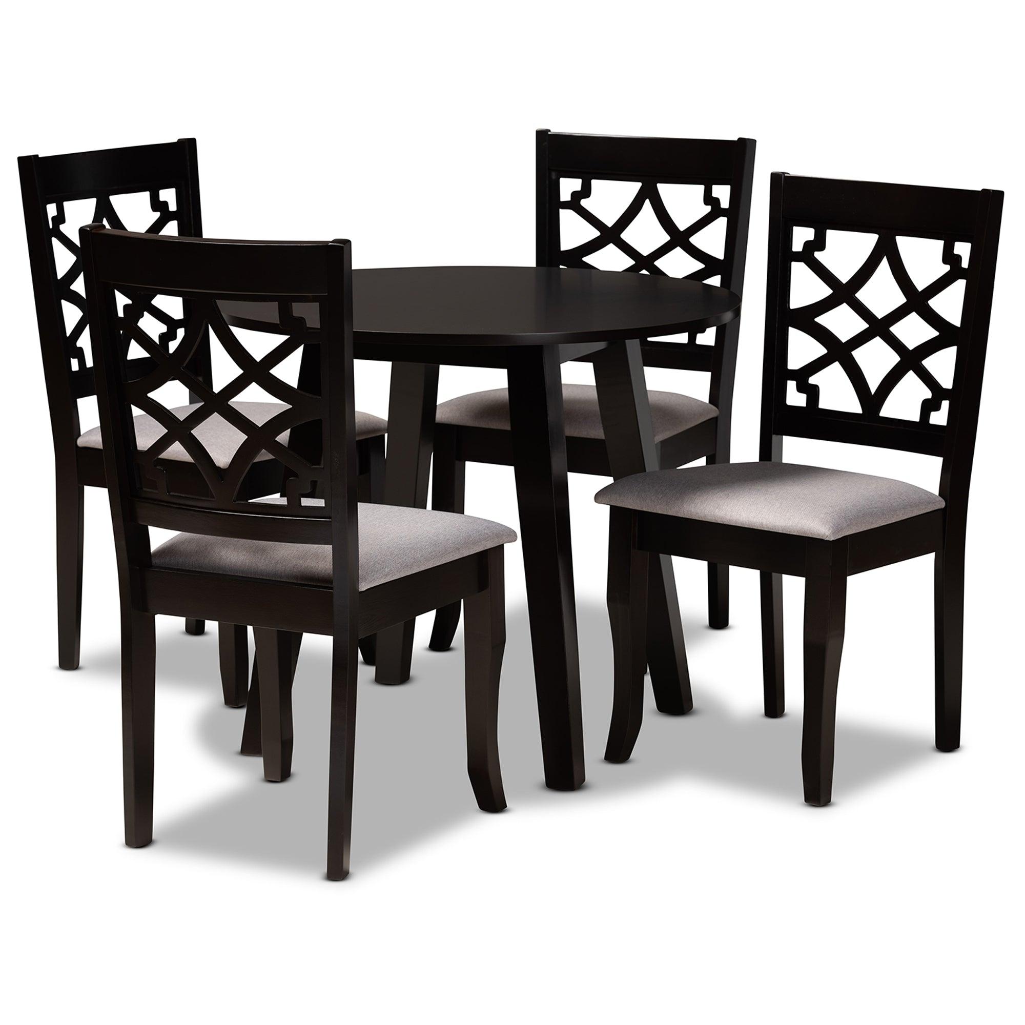 Mya Modern and Contemporary Fabric Upholstered and Finished Wood 5-Piece Dining Set