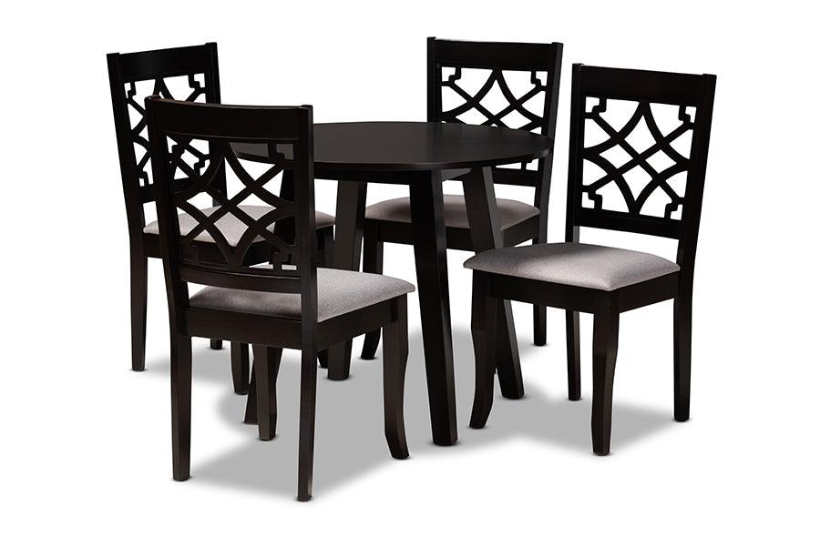 Mya Modern and Contemporary Fabric Upholstered and Finished Wood 5-Piece Dining Set