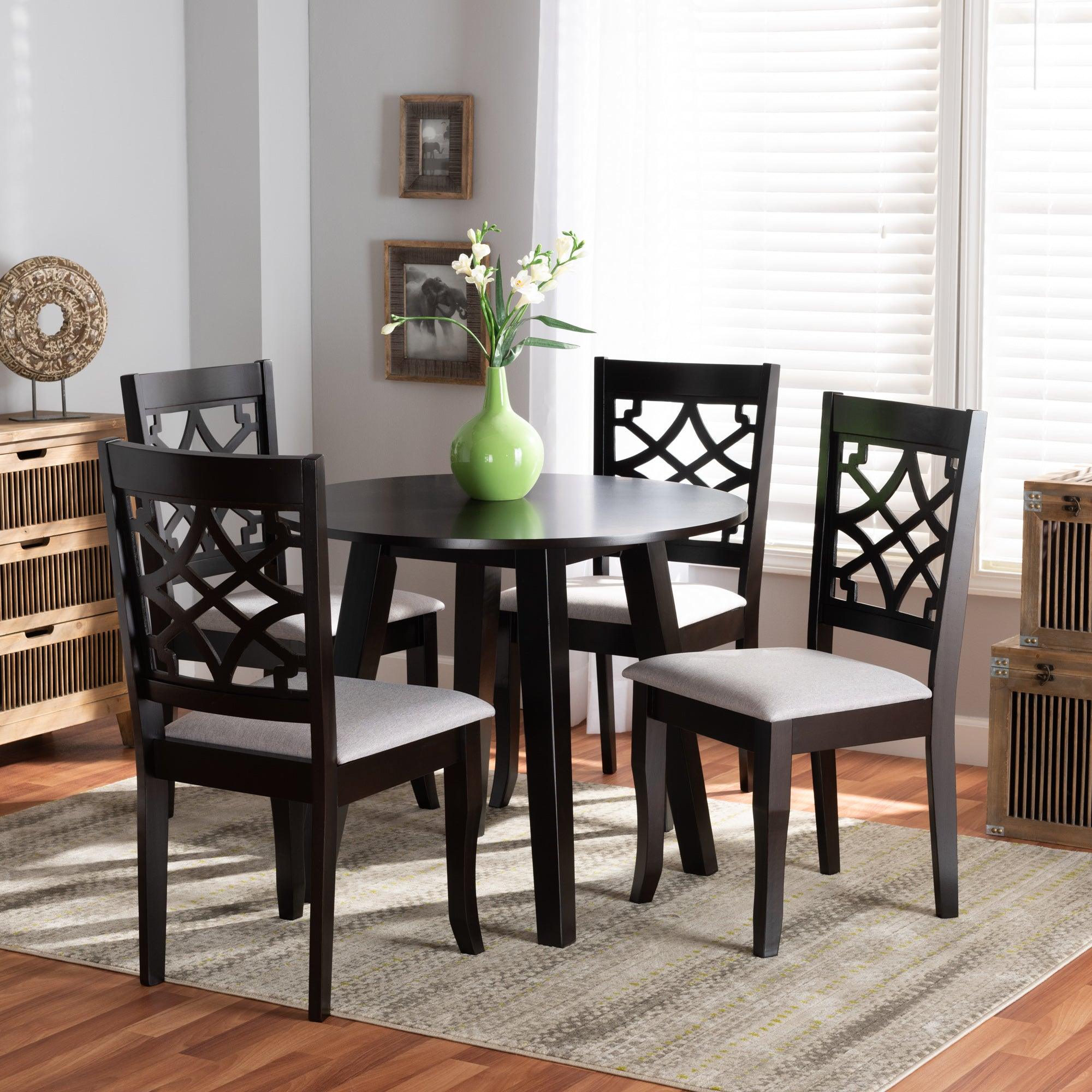 Mya Modern and Contemporary Fabric Upholstered and Finished Wood 5-Piece Dining Set