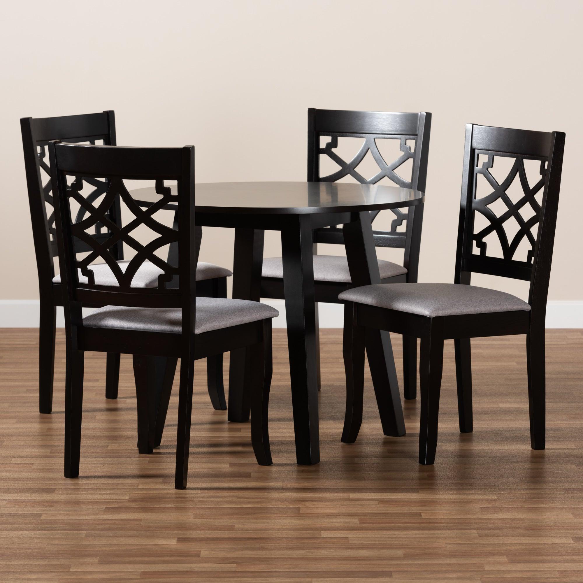 Mya Modern and Contemporary Fabric Upholstered and Finished Wood 5-Piece Dining Set