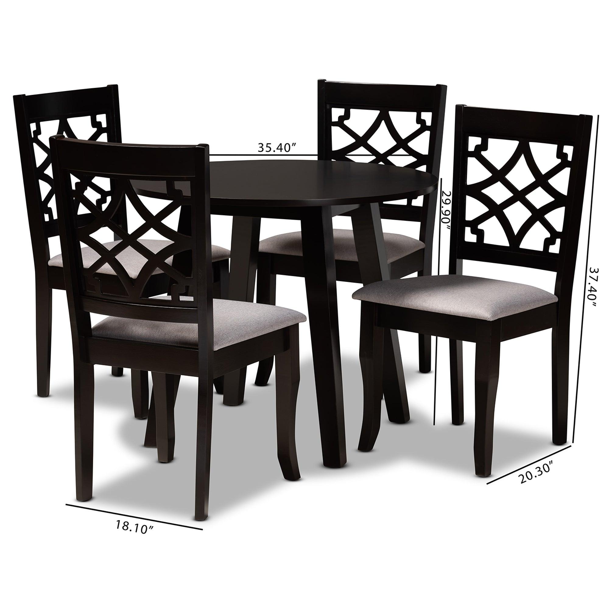 Mya Modern and Contemporary Fabric Upholstered and Finished Wood 5-Piece Dining Set