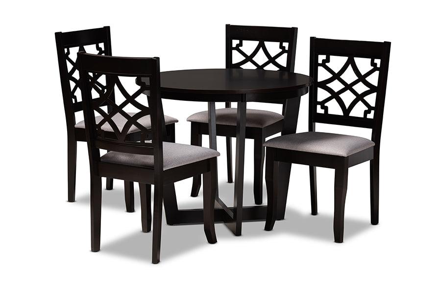 Tricia Modern and Contemporary Fabric Upholstered and Finished Wood 5-Piece Dining Set