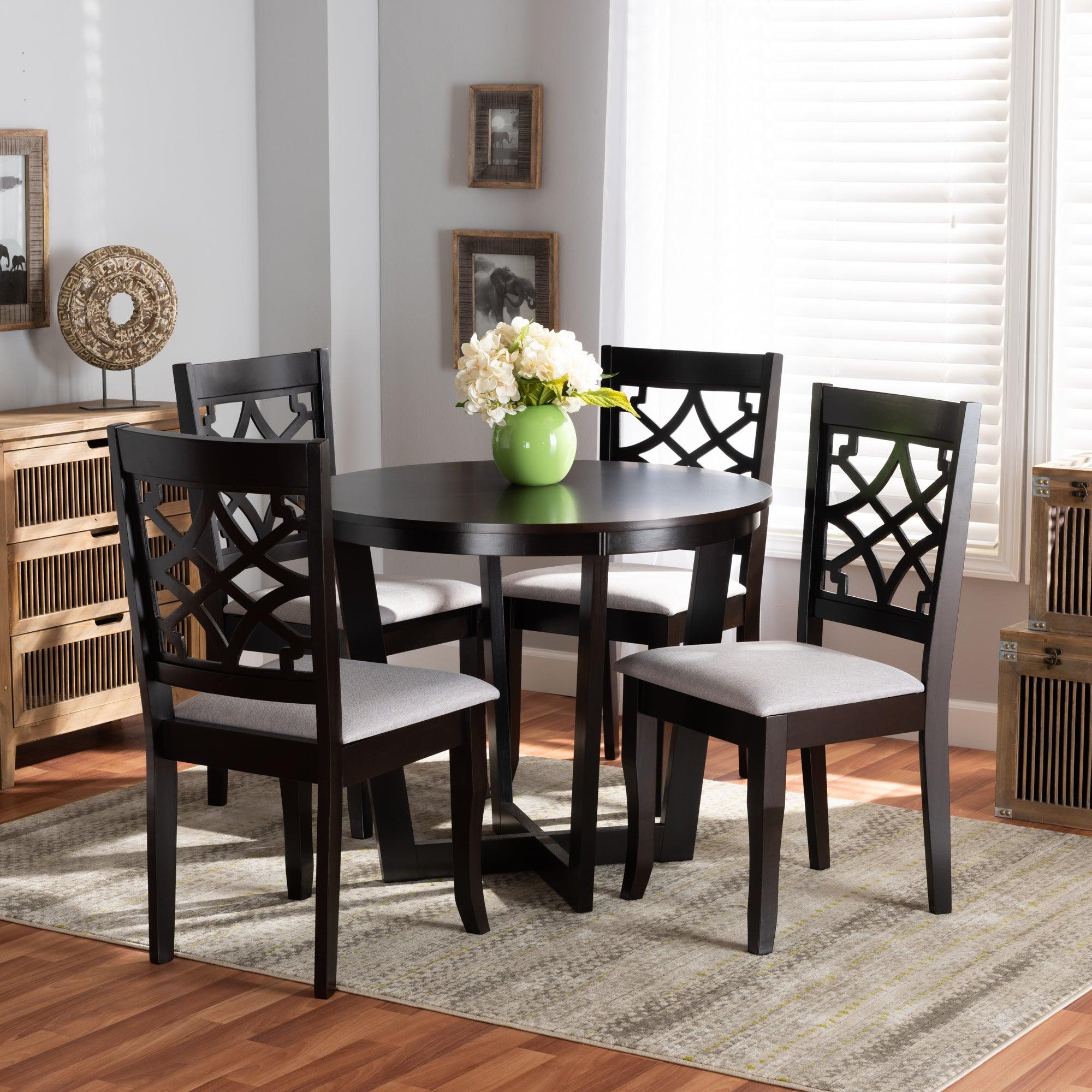 Tricia Modern and Contemporary Fabric Upholstered and Finished Wood 5-Piece Dining Set