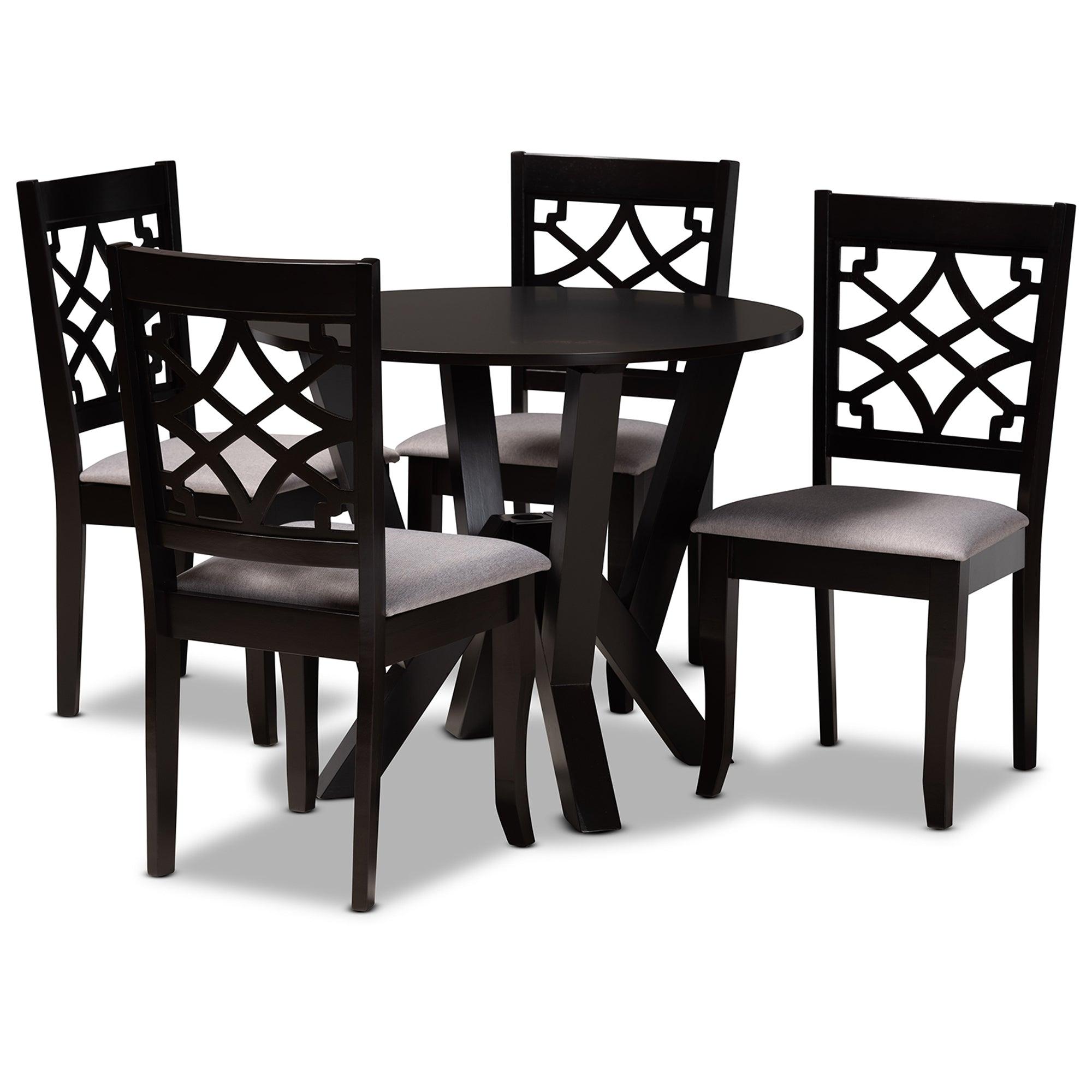 Alisa Modern and Contemporary Fabric Upholstered and Finished Wood 5-Piece Dining Set