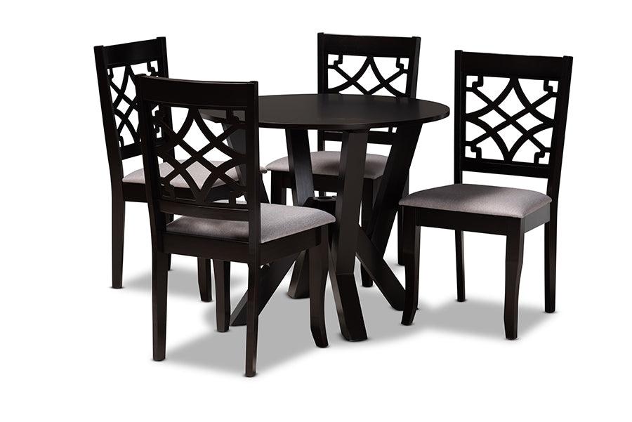 Alisa Modern and Contemporary Fabric Upholstered and Finished Wood 5-Piece Dining Set