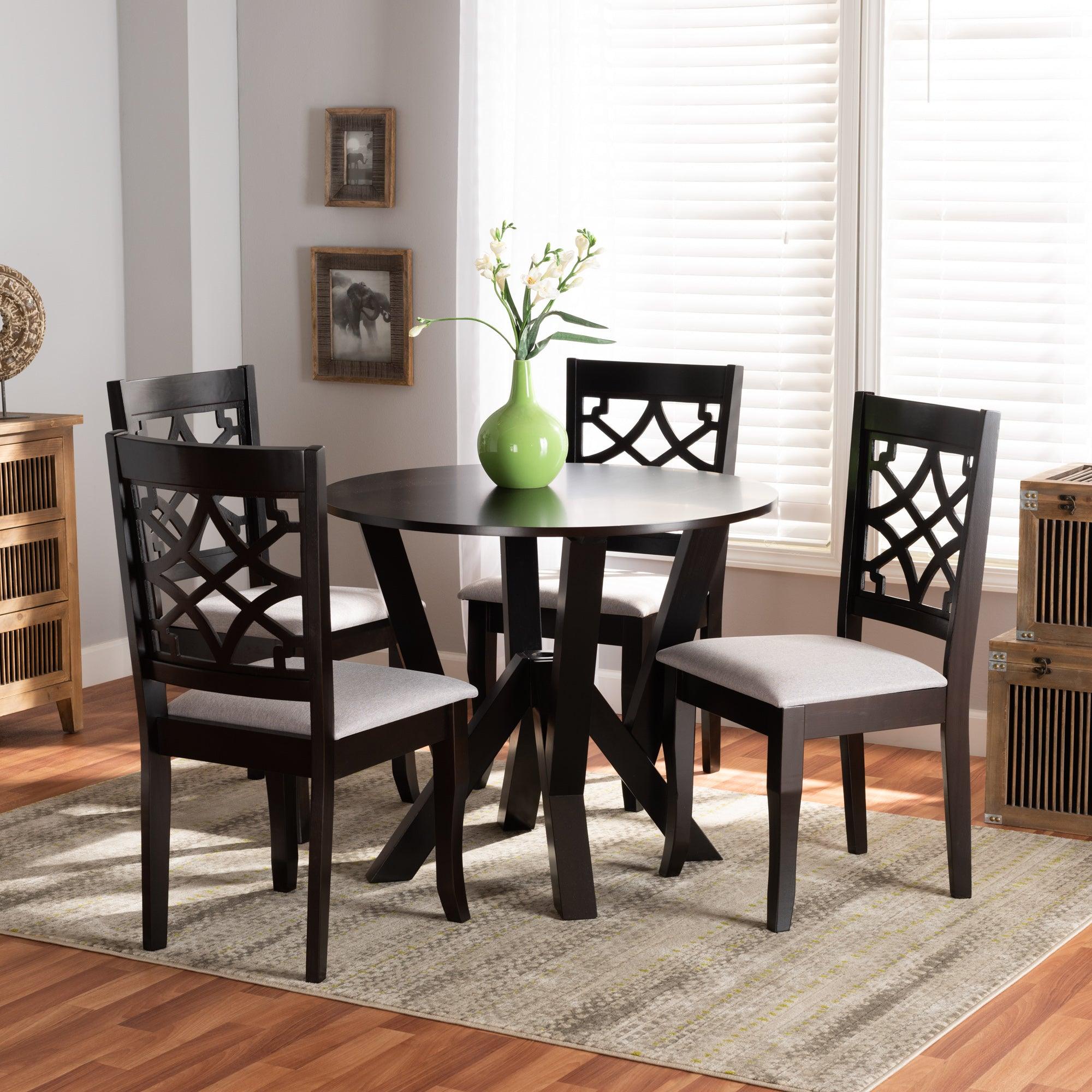 Alisa Modern and Contemporary Fabric Upholstered and Finished Wood 5-Piece Dining Set