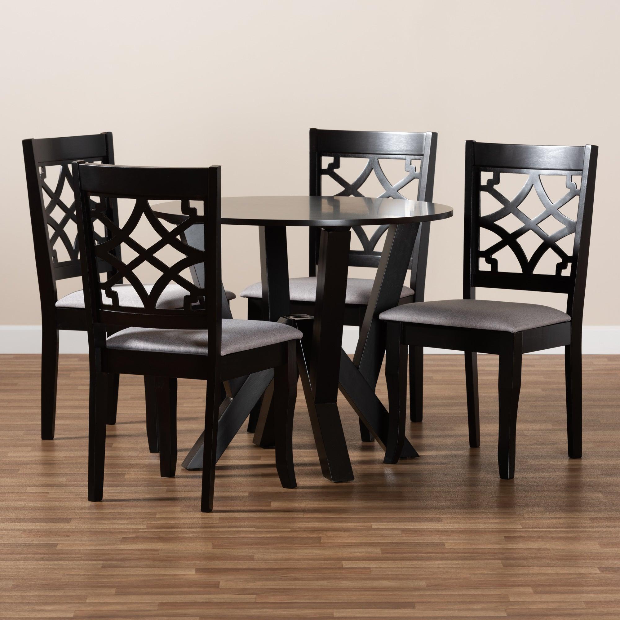 Alisa Modern and Contemporary Fabric Upholstered and Finished Wood 5-Piece Dining Set